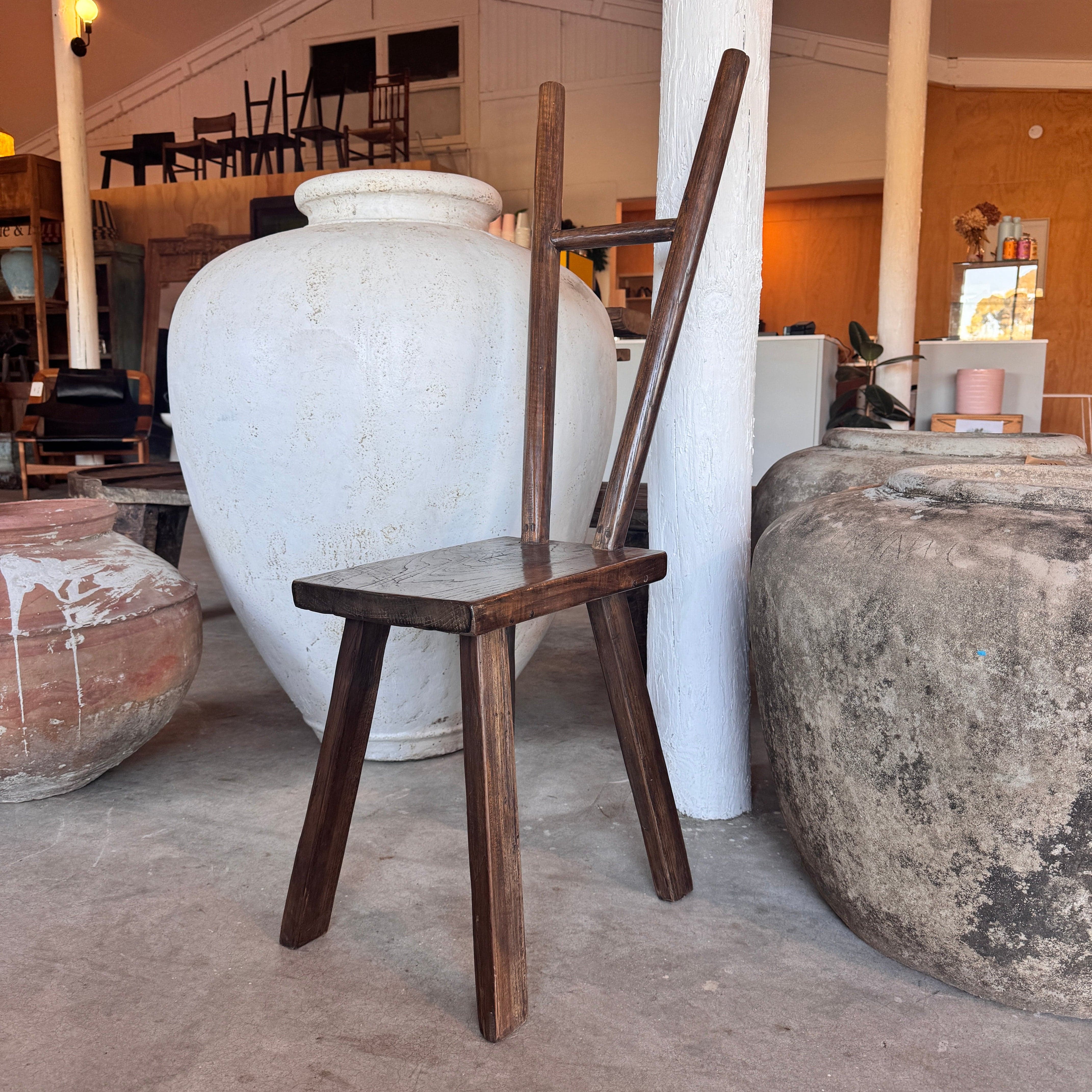 Handcrafted Teak Wood Stool with Back Support - Rustic Home Decor, Outdoor Patio Furniture, Bar Stool for Kitchen & Garden Use