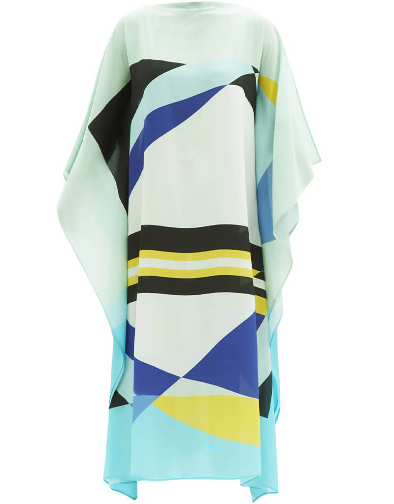 Elegant Blue Chelsea Georgette Kaftan Dress for Women - Perfect for Beach Cover-ups, Summer Vacations & Boho Chic Outfits
