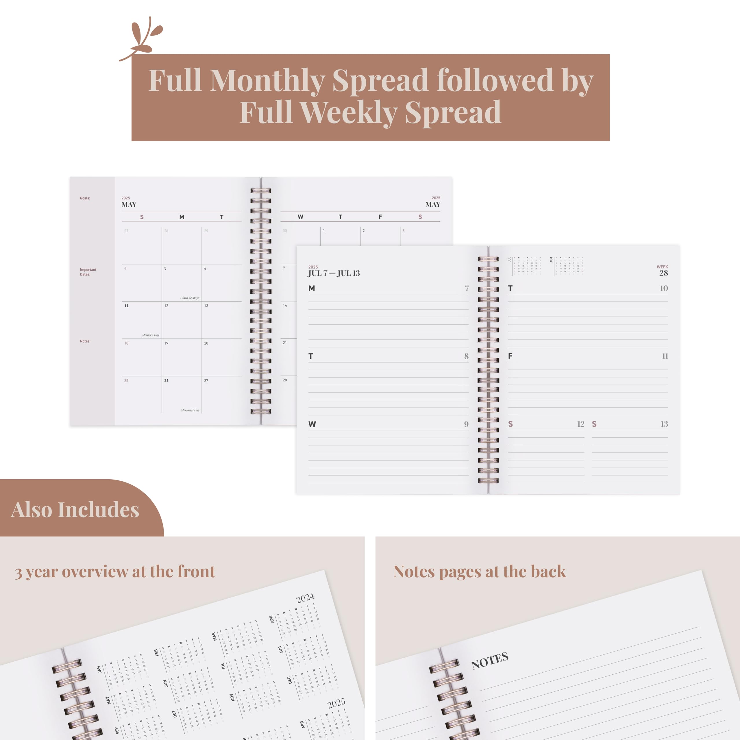 Rileys 2024-2025 Academic Planner - 18 Month Weekly & Monthly Organizer (July 2024-Dec 2025) with Flexible Cover & Notes Pages - 20x15cm Pink Student Diary | Perfect for College Schedule Planning, Homework Tracking & Time Management