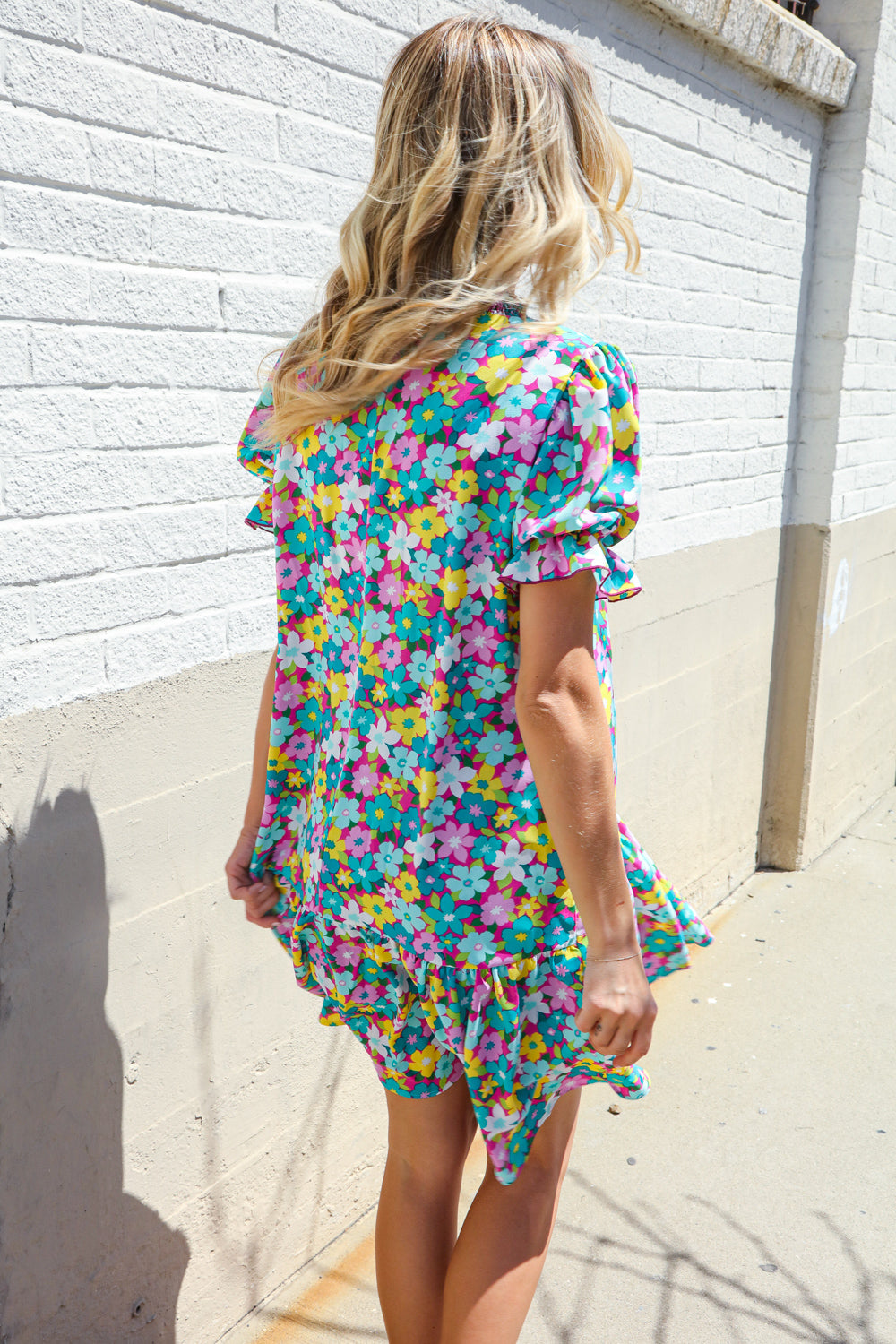 Elegant Blue Smocked Notch Neck Babydoll Floral Print Dress - Perfect for Summer Parties, Weddings & Date Nights