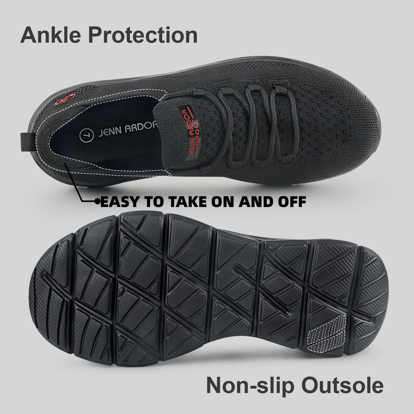 JENN ARDOR Women's Slip-On Walking Shoes - Lightweight Athletic Sneakers for Running, Tennis & Casual Wear - Anti-Slip Elastic Sock Design - Perfect for Gym, Travel & Everyday Comfort