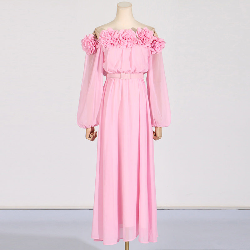 Ascella Floral Shoulder Maxi Dress in Pink - Elegant Summer Beach Wedding Party Dress for Women