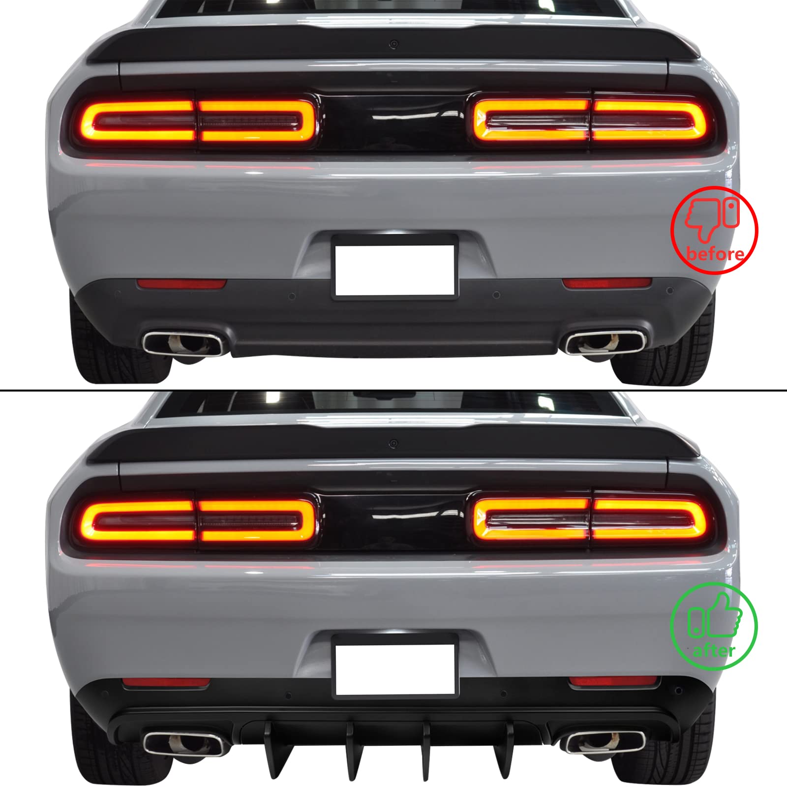 IKON MOTORSPORTS V2 Style Matte Black Rear Diffuser for 2015-2023 Dodge Challenger - PP Bumper Lip Spoiler with Shark Fins | Enhances Aerodynamics & Sporty Look for Street Racing & Car Shows