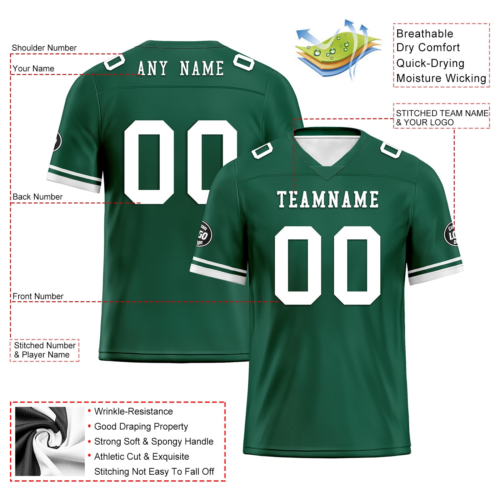 Custom Green & White New York Football Jersey with Firesoul Sports Shoes - Personalized Combo Set for Fans | Game Day Outfit, Team Spirit Wear, Sports Enthusiast Gift