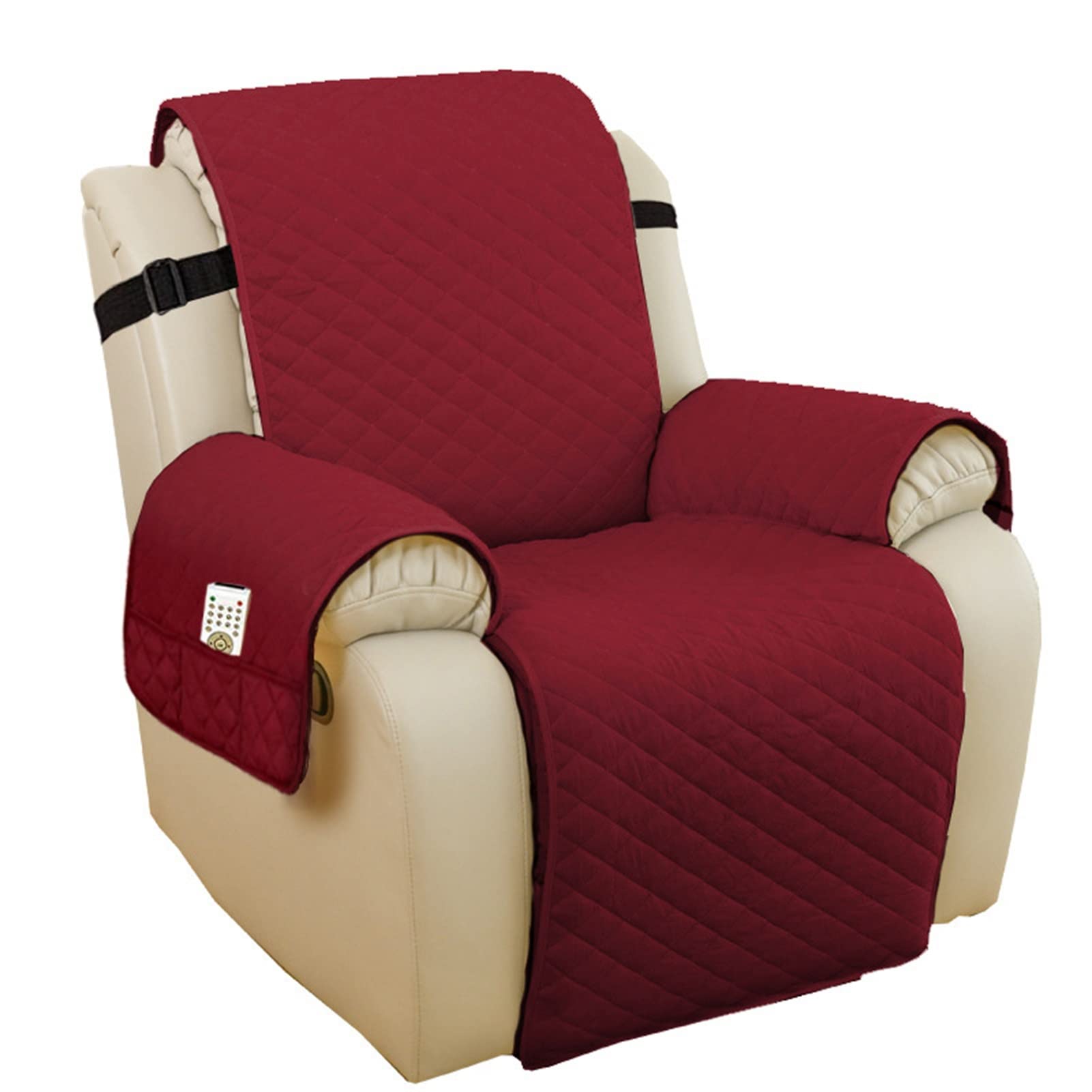 ERFHJ Single Sofa Cover - Recliner Chair Protector with 2 Elastic Straps (Back & Base), Armchair Slipcover for Pets Protection, Wine Red - Large Size | Perfect for Living Room, Bedroom & Home Decor