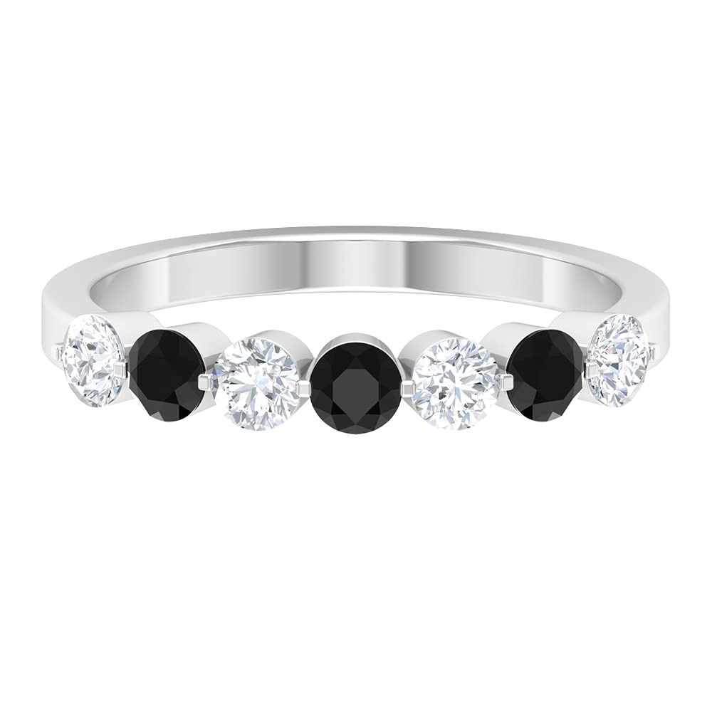 Black Onyx and Moissanite Half Eternity Ring - 14K Solid Gold Minimalist Stackable Band for Women - Perfect for Weddings, Anniversaries, and Everyday Elegance