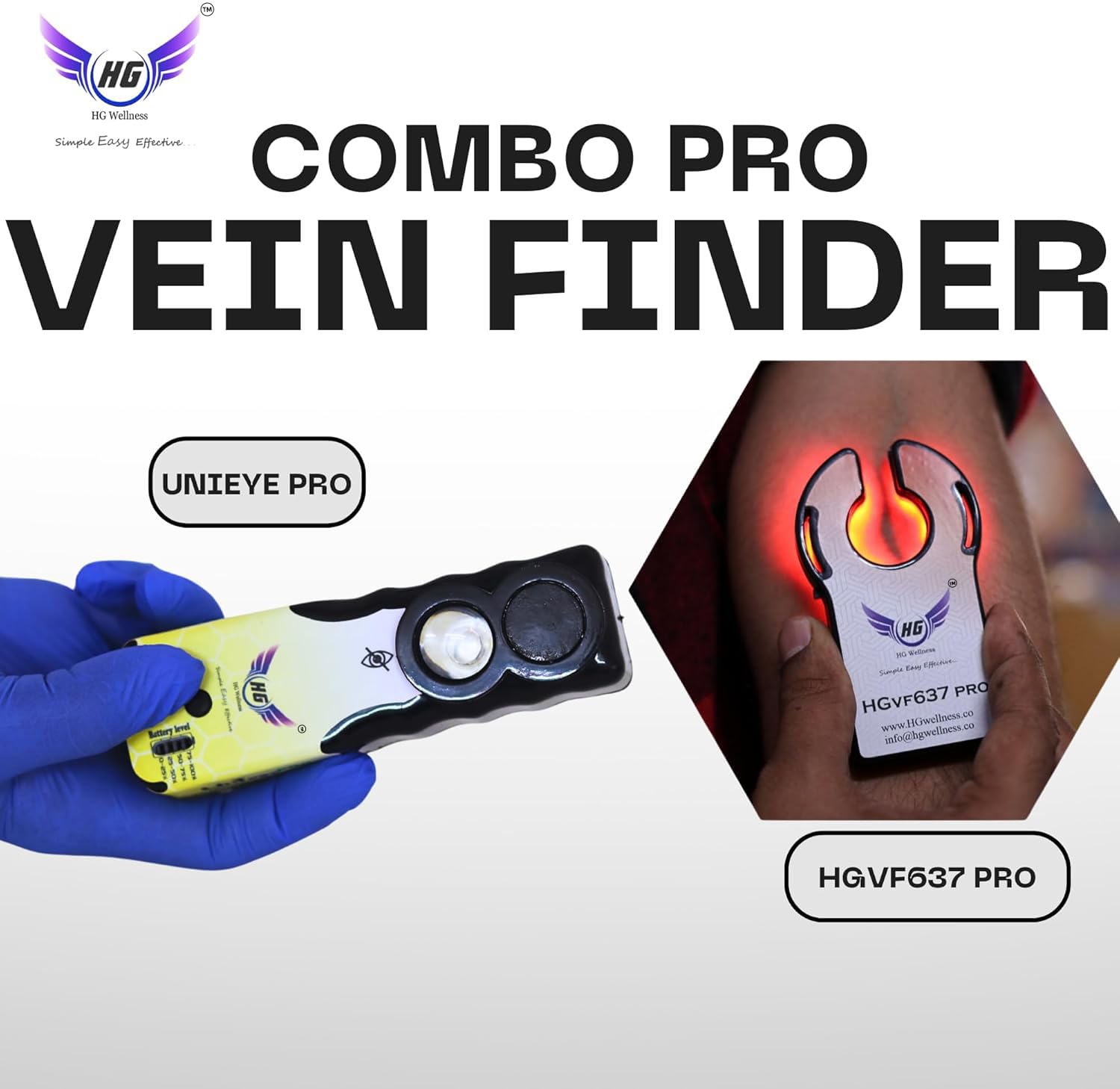 **HG Wellness Vein Finder ComboPro IV Access Kit - 637Pro Vein Finder & Unieye Pro Phlebotomy Device for Medical Professionals | Perfect for Hospitals, Clinics & Emergency Care**