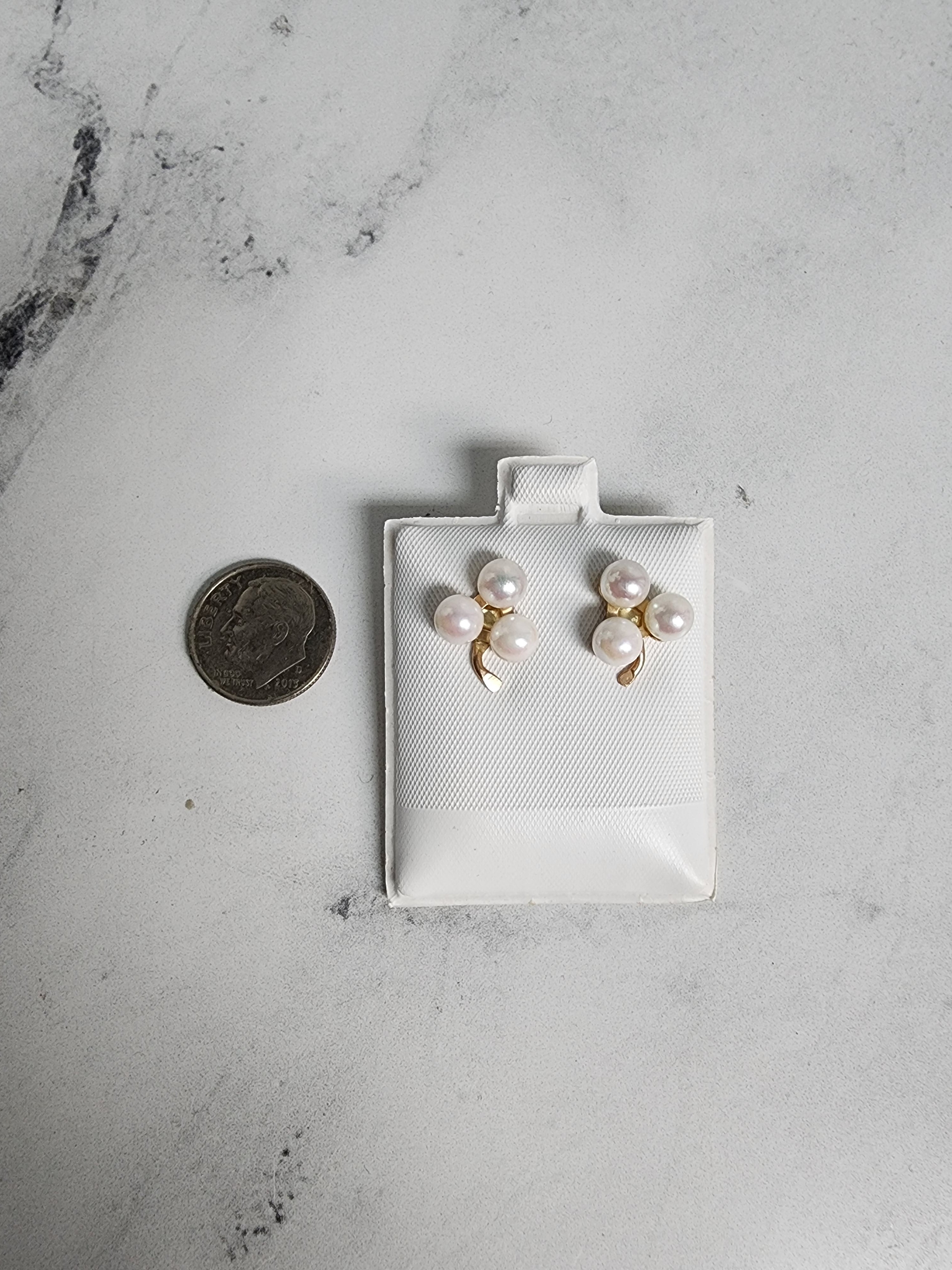 14K Yellow Gold Three Pearl Cluster Stud Earrings - Elegant & Timeless Jewelry for Women, Perfect for Weddings, Parties & Everyday Wear