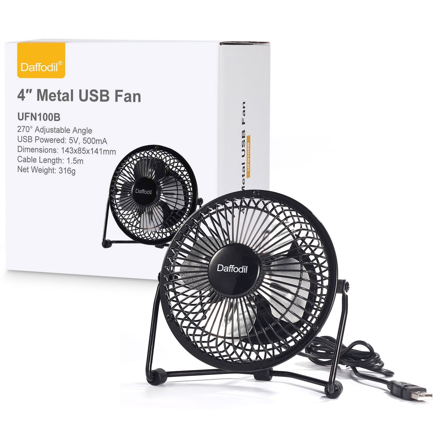 USB Desk Fan - Daffodil UFN100 Portable Mini Fan with 3 Speeds, Quiet Operation for Office, Home & Dorm - Stay Cool at Your Desk on Hot Summer Days | Perfect for Work, Study & Travel