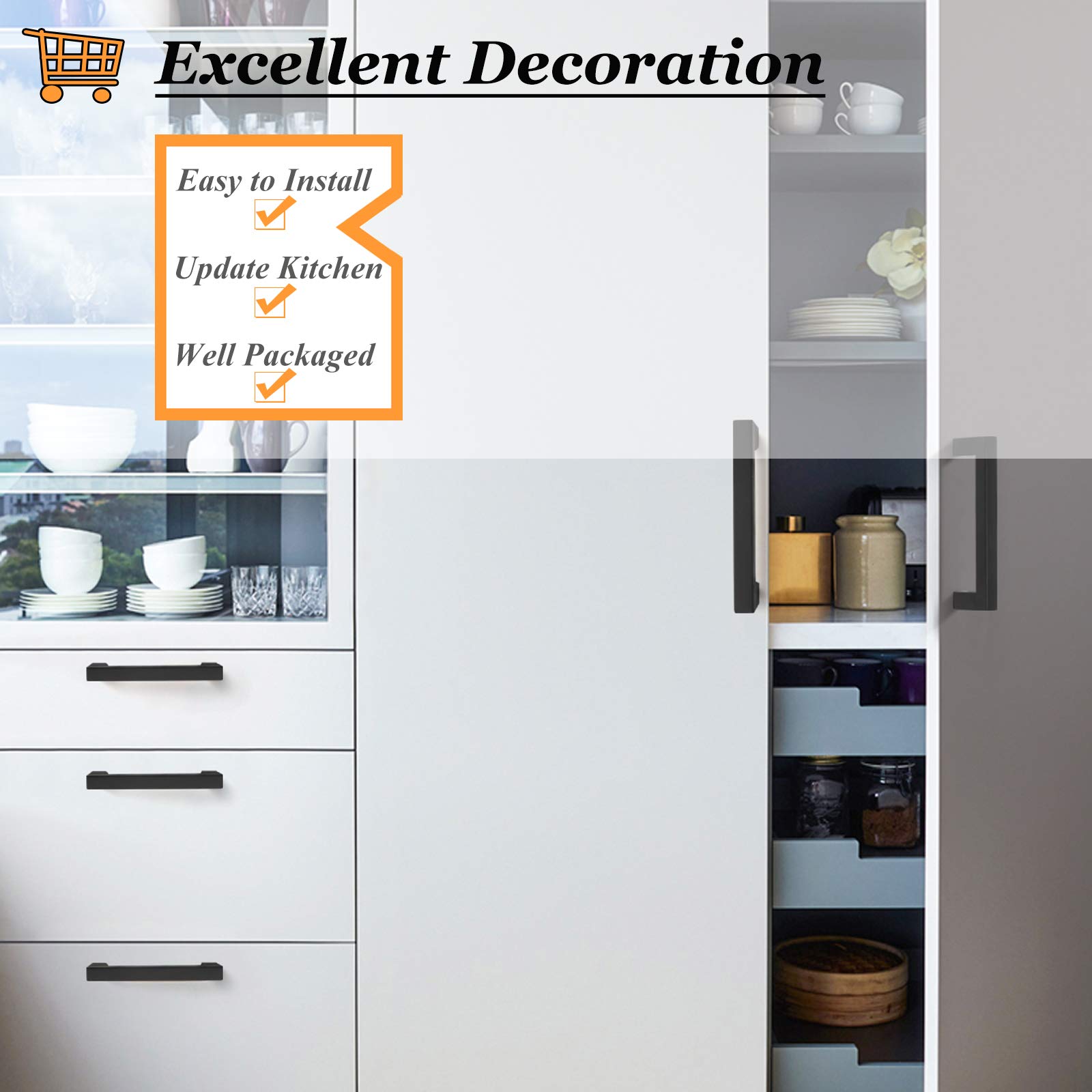 Black Square Cabinet Pulls - 30 Pack Stainless Steel Drawer Handles for Kitchen, Bathroom & Bedroom - 3.5