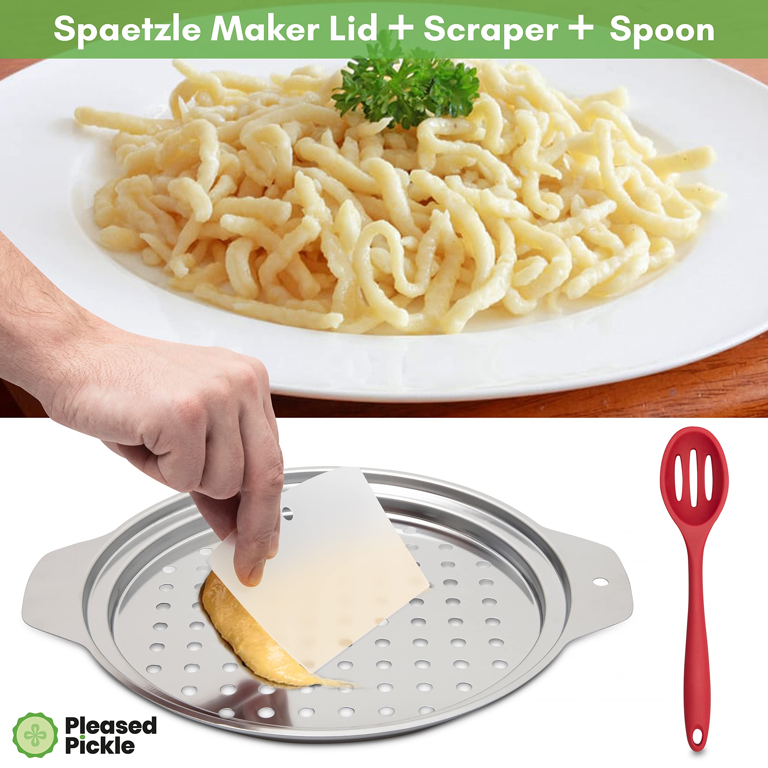 Premium Stainless Steel Spaetzle Maker with Lid & Scraper - 12.8