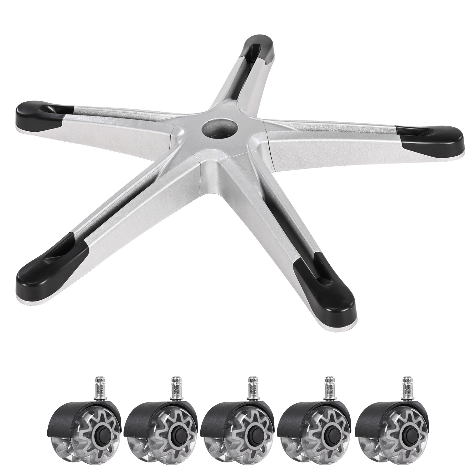Frassie 28 Inch Heavy Duty Gaming Chair Base Replacement with 5 Casters - 2500 Lbs Capacity Swivel Base for Office & Desk Chairs (Grey) - Perfect for Gaming Setups, Home Office & Workspace Ergonomics