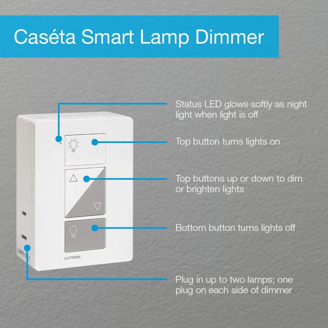 Lutron Caseta Smart Lighting Lamp Dimmer Switch | PD-3PCL-WH | White | Perfect for Bedroom, Living Room & Home Automation