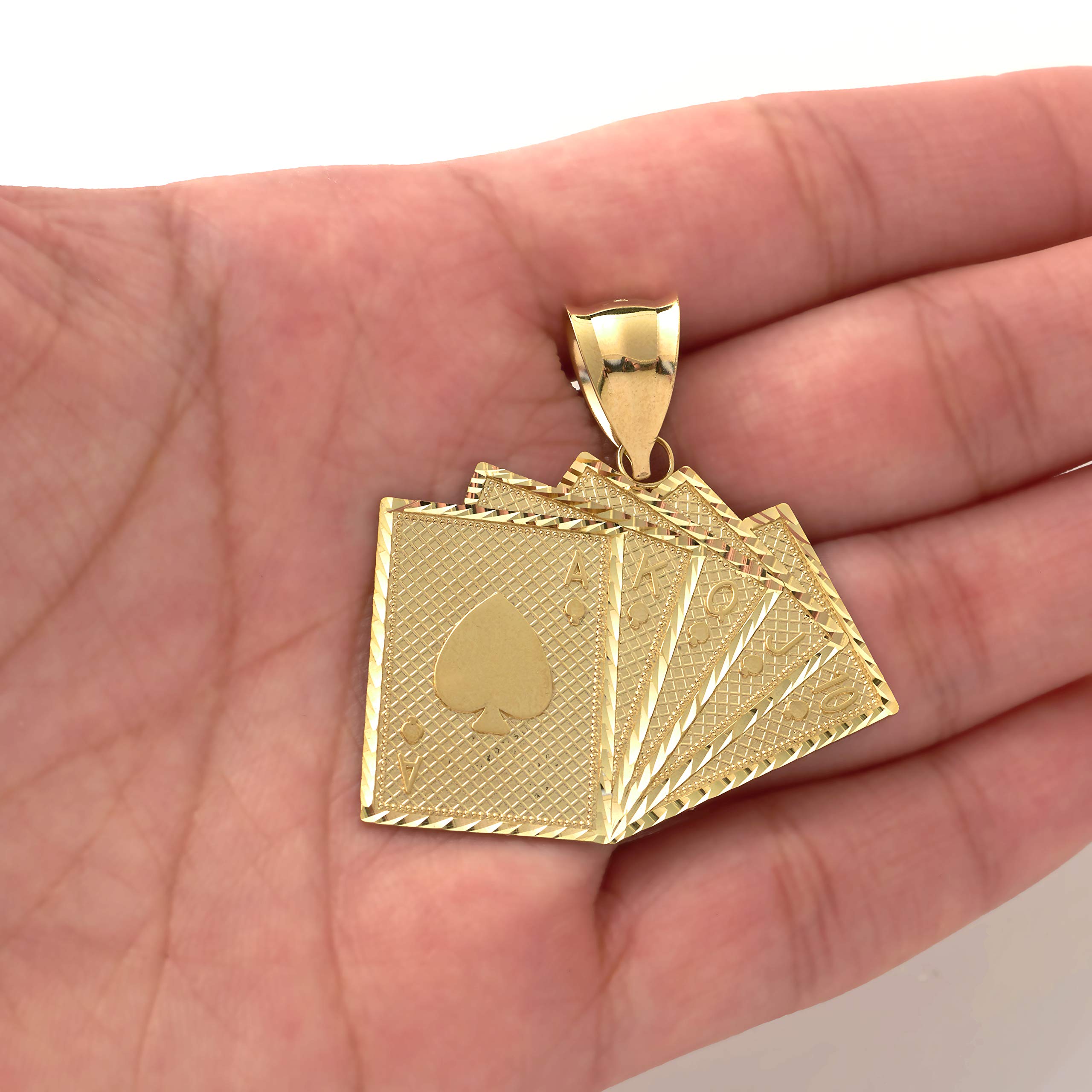 10K Yellow Gold Straight Flush Poker Cards Charm Pendant - 1.27