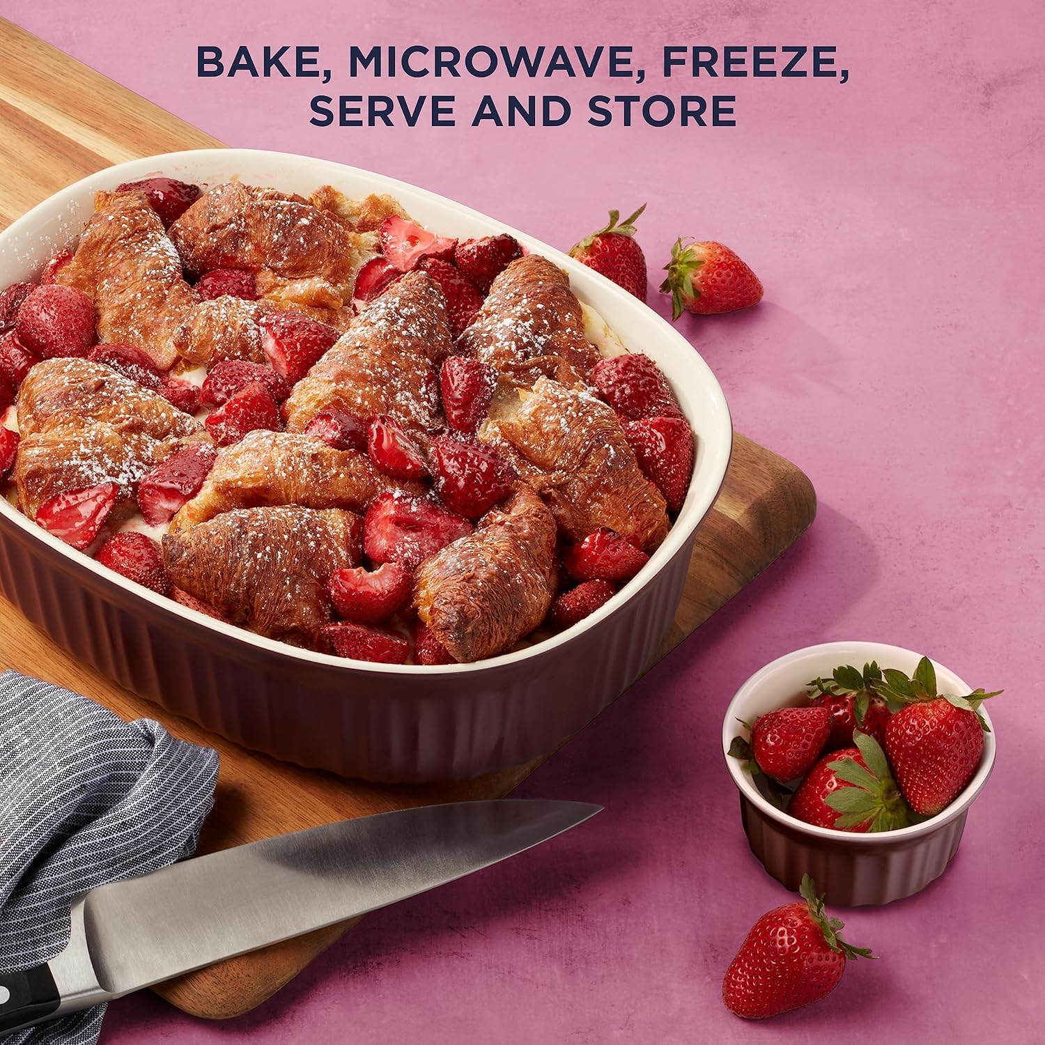 CorningWare 10-Piece Ceramic Bakeware Set with Lids - Chip & Crack Resistant Stoneware Baking Dishes - Oven, Microwave, Dishwasher, Freezer & Fridge Safe - French Cabernet Design for Baking, Roasting & Meal Prep