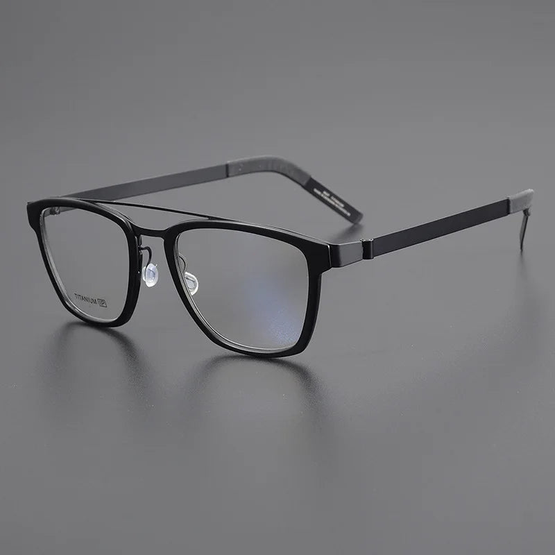 Unisex Black Titanium Square Eyeglasses with Double Bridge - Lightweight & Durable Frame (Model 4507) | Perfect for Office, Reading & Everyday Fashion Accessory