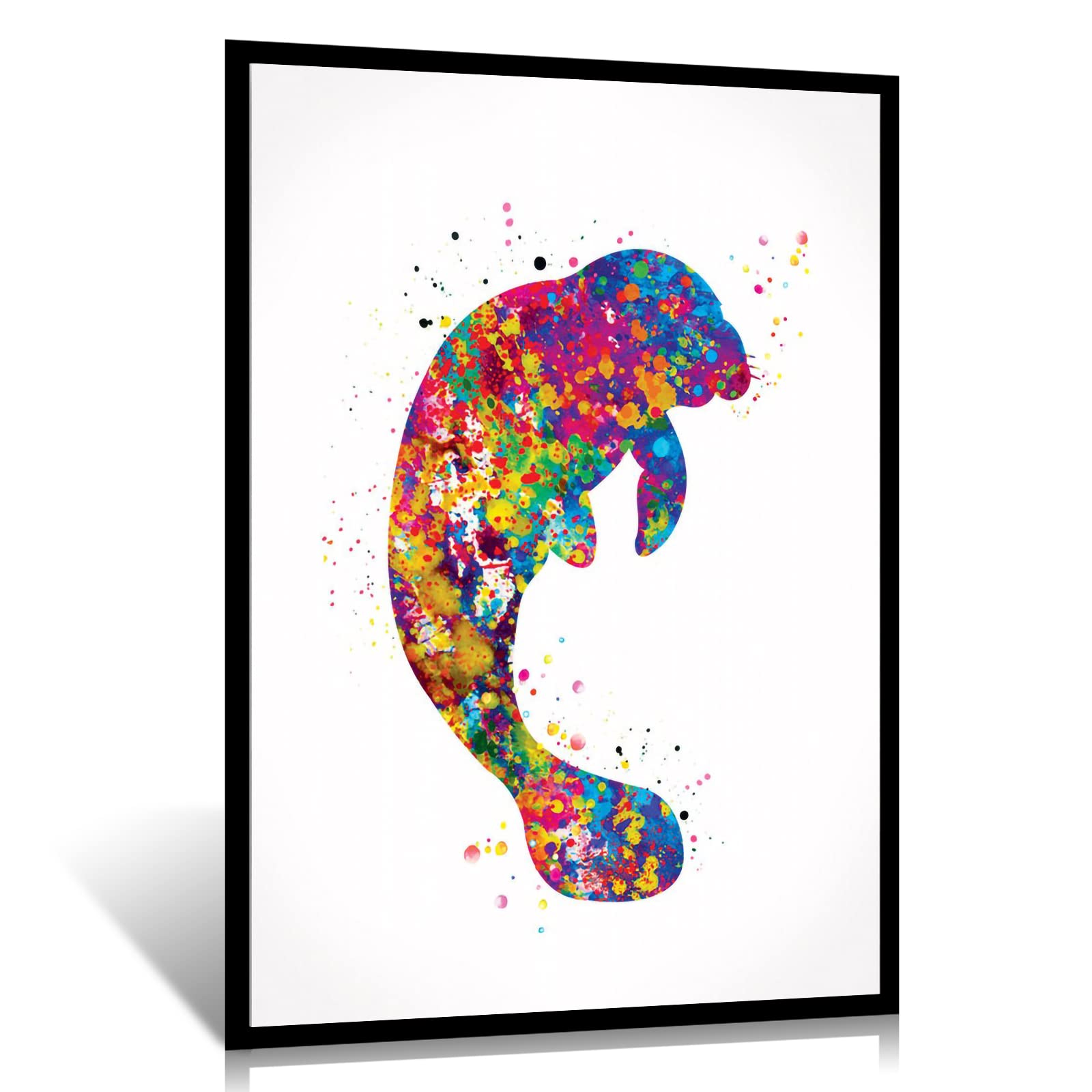 Cute Manatee Watercolor Print - 12''x18'' Framed Canvas Wall Art for Nursery & Home Decor
