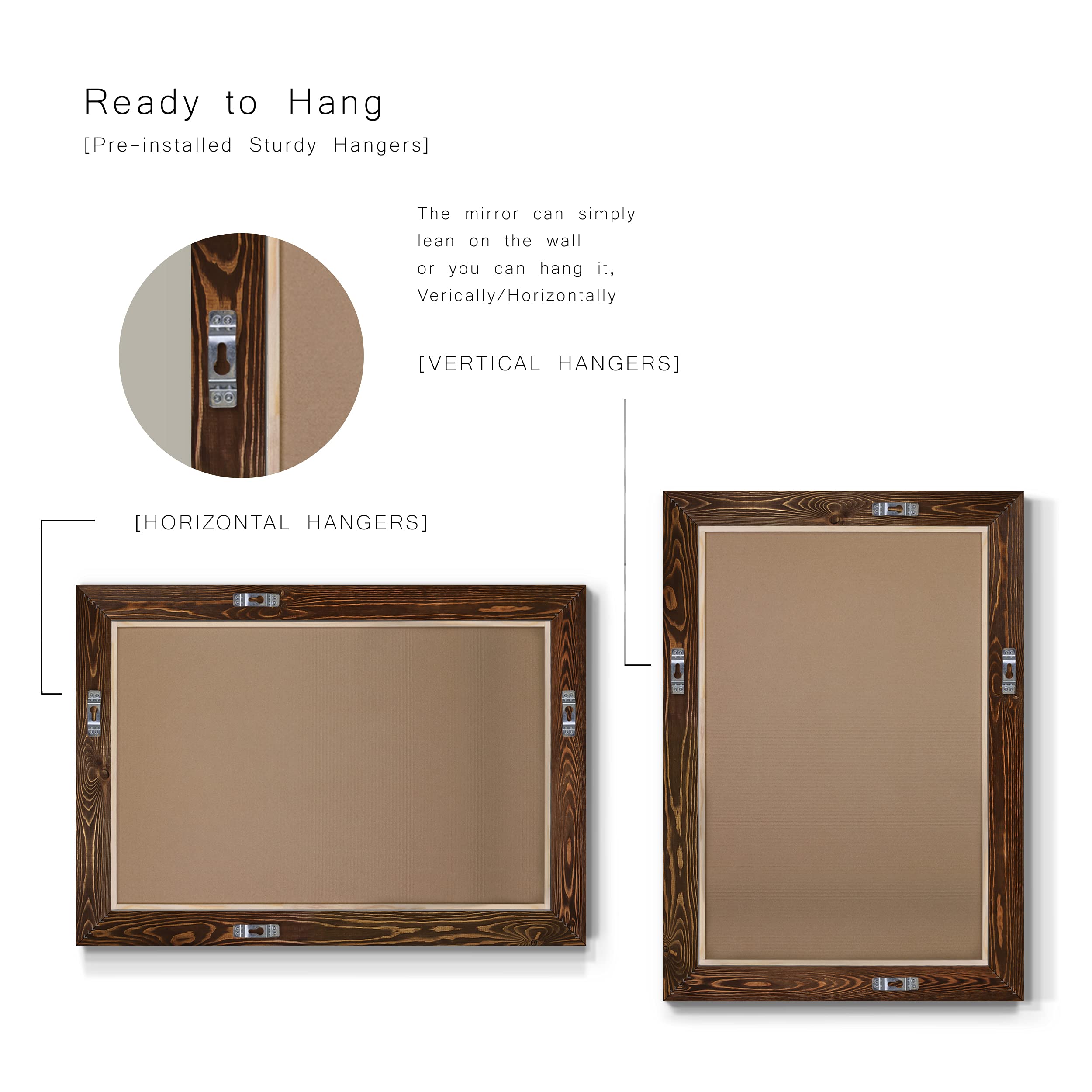 Rustic Maple Wood Rectangular Wall Mirror with Barnwood Frame - 41x29 Inches, Vertical or Horizontal Hanging for Living Room, Bedroom & Entryway Decor