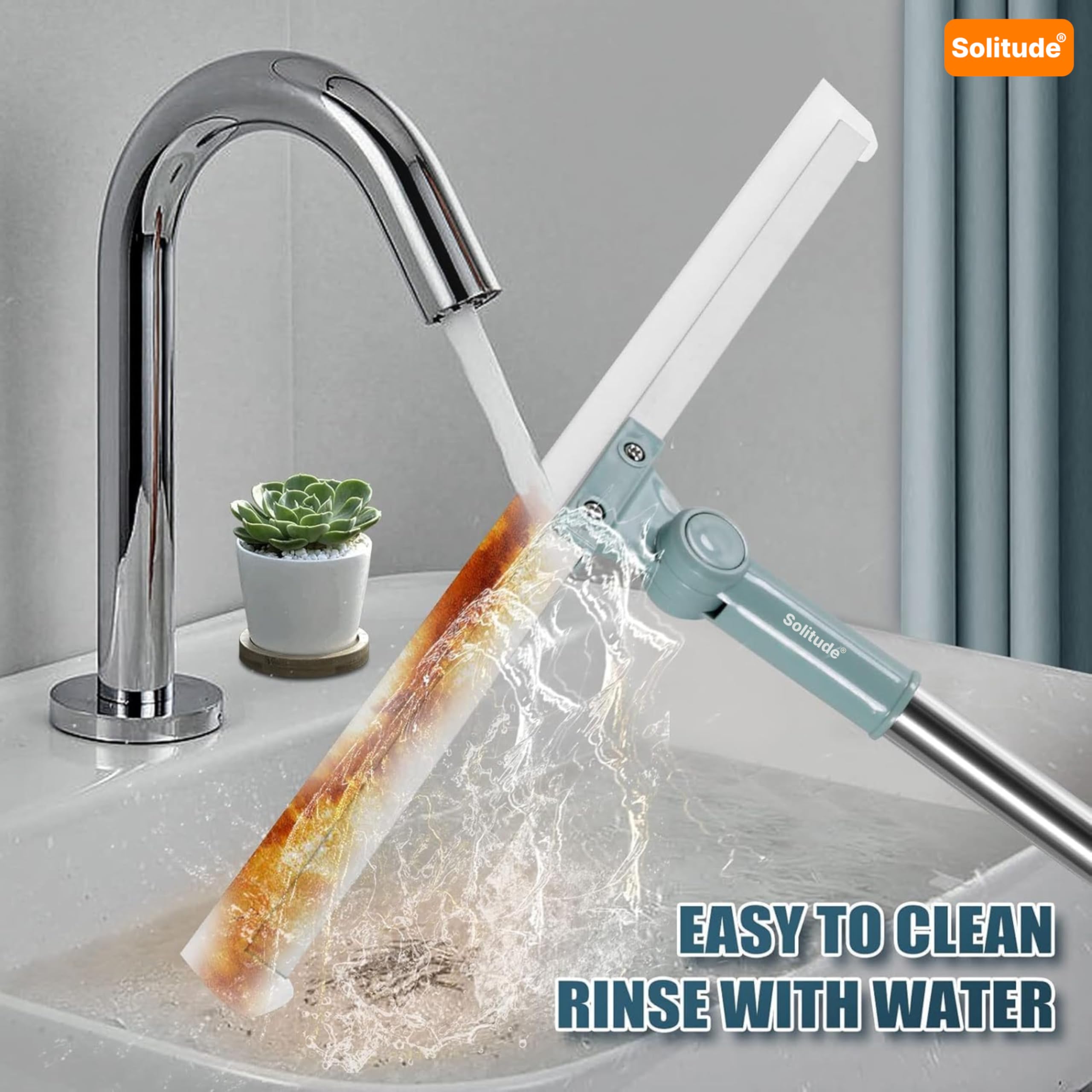 Solitude Multifunction Magic Broom - Silicone Floor Squeegee with Long Handle for Bathroom, Kitchen & Shower | Scraping Broom for Pet Hair & Tile Floors | Perfect for Wet/Dry Cleaning & Quick Home Maintenance