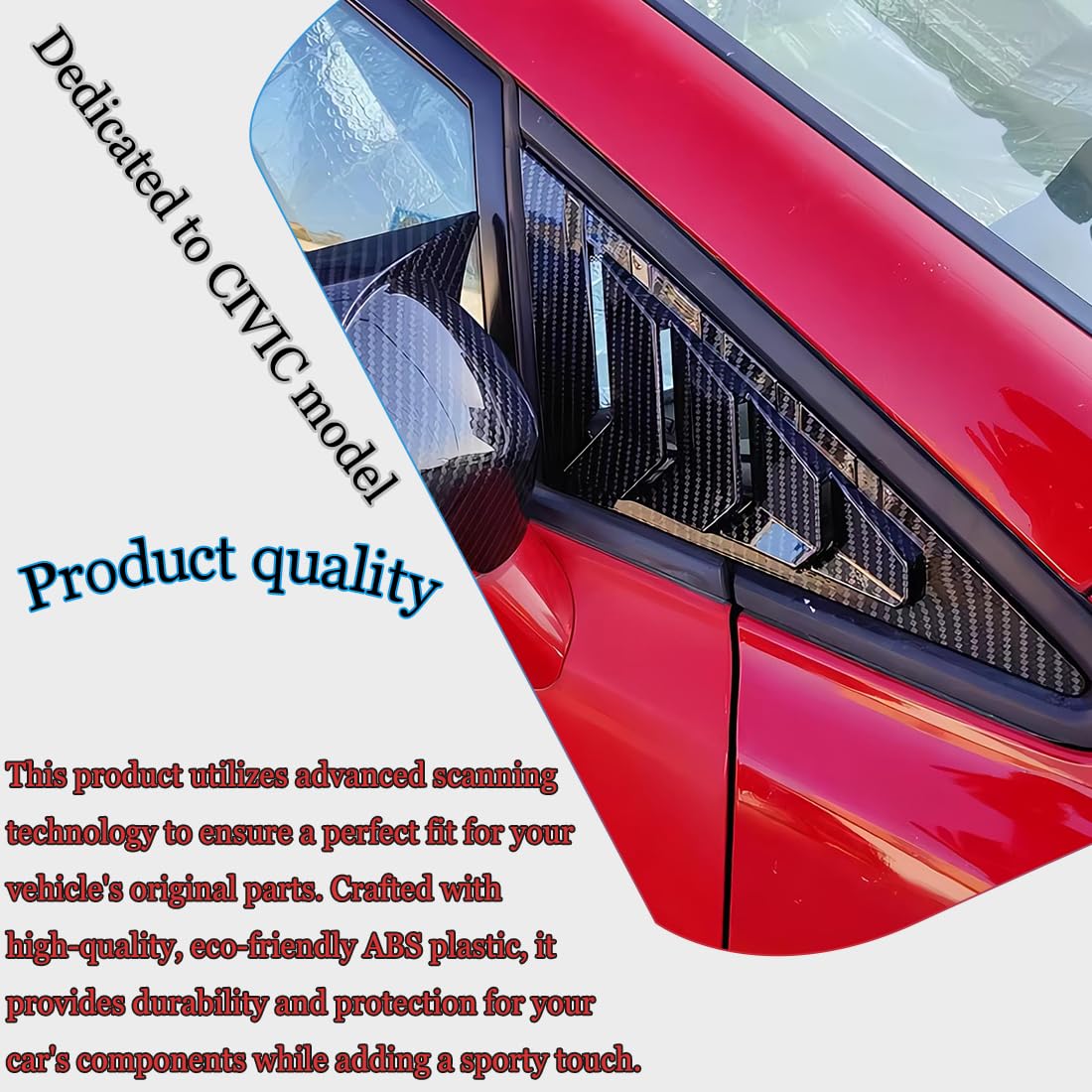 2Pcs ABS Carbon Fiber Side Window Louvers Air Vent Scoop Shades for 2006-2011 Honda Civic - Sporty Interior Accessories to Reduce Glare & Enhance Style (Fits Sedan/Coupe Models)