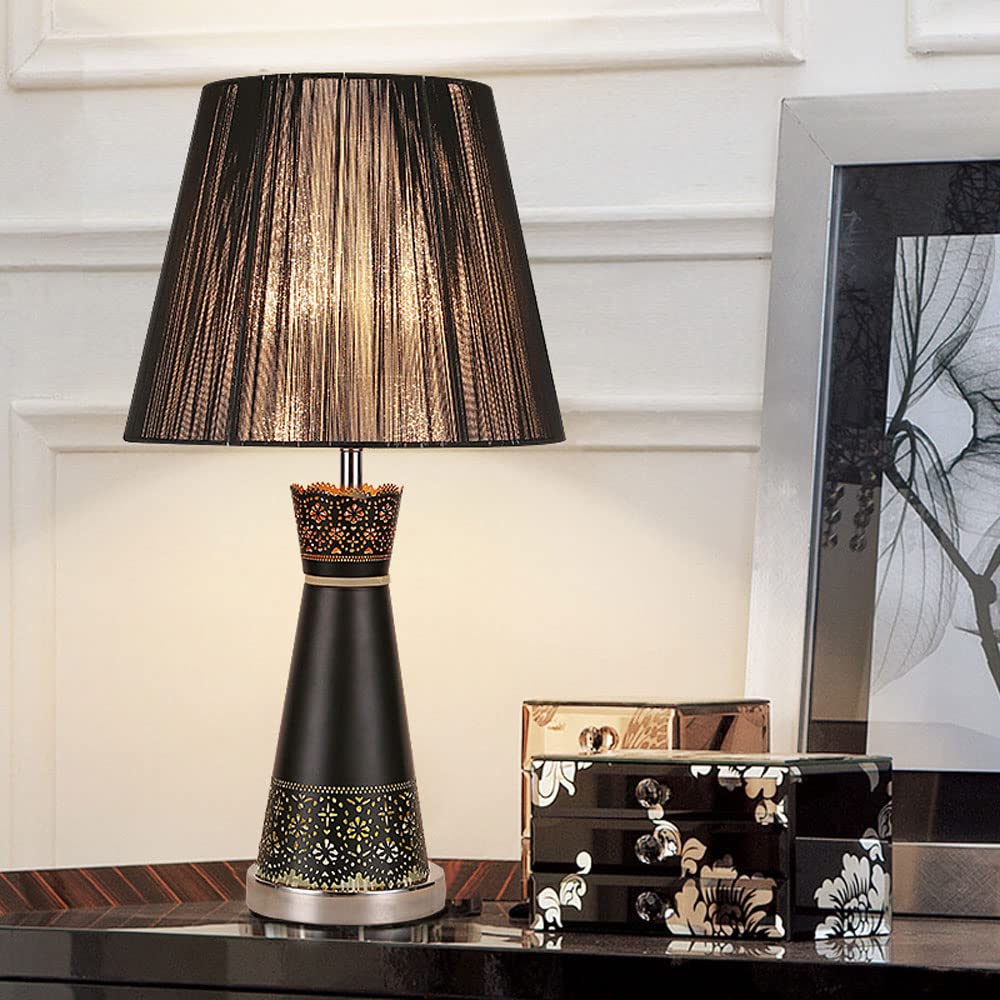 Modern Metal Nightstand Lamp with Fabric Shade - E27 1-Light Table Lamp for Kids Room, Bedside, Desk, or Vanity - 22.85 Inch Height Home Decor Lighting Fixture - Perfect for Bedrooms, Living Rooms, and Cozy Reading Nooks