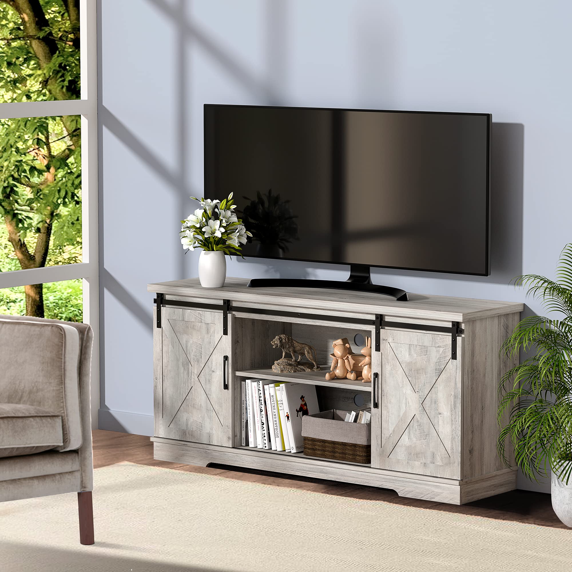 Industrial TV Stand with Storage for 65 Inch TV - 58 Inch Entertainment Center Media Console & Buffet Cabinet for Living Room, Adjustable Shelves - Perfect for Home Theater Setup & Living Room Organization
