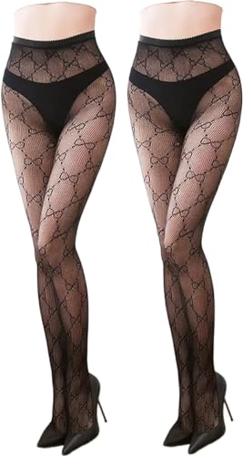 2PCS Fishnet Stockings for Women - Sheer Nylon Tights, Sexy Lace High Waisted Pantyhose | Perfect for Halloween, Cosplay & Night Out Outfits
