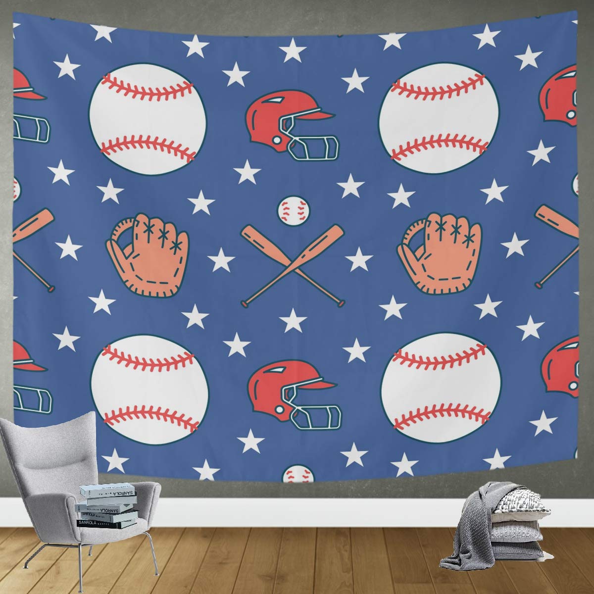 DOMIKING Baseball Softball Sports Tapestry Wall Hanging - 90x60 Inch Large Wall Art Decor for Bedroom, Dorm, Living Room | Perfect for Sports Fans, Game Room & Teen Bedroom Decor