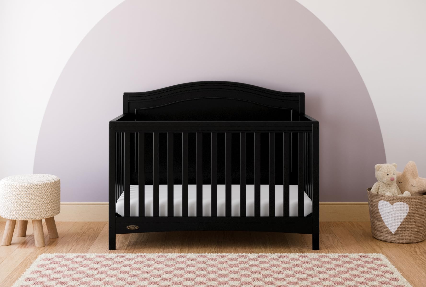 Graco Paris 4-in-1 Convertible Baby Crib in Black | GREENGUARD Gold Certified | Converts to Toddler Bed, Daybed & Full Bed | Adjustable Mattress Base | Fits Standard Crib Mattress | Perfect for Nursery, Daycare & Guest Room