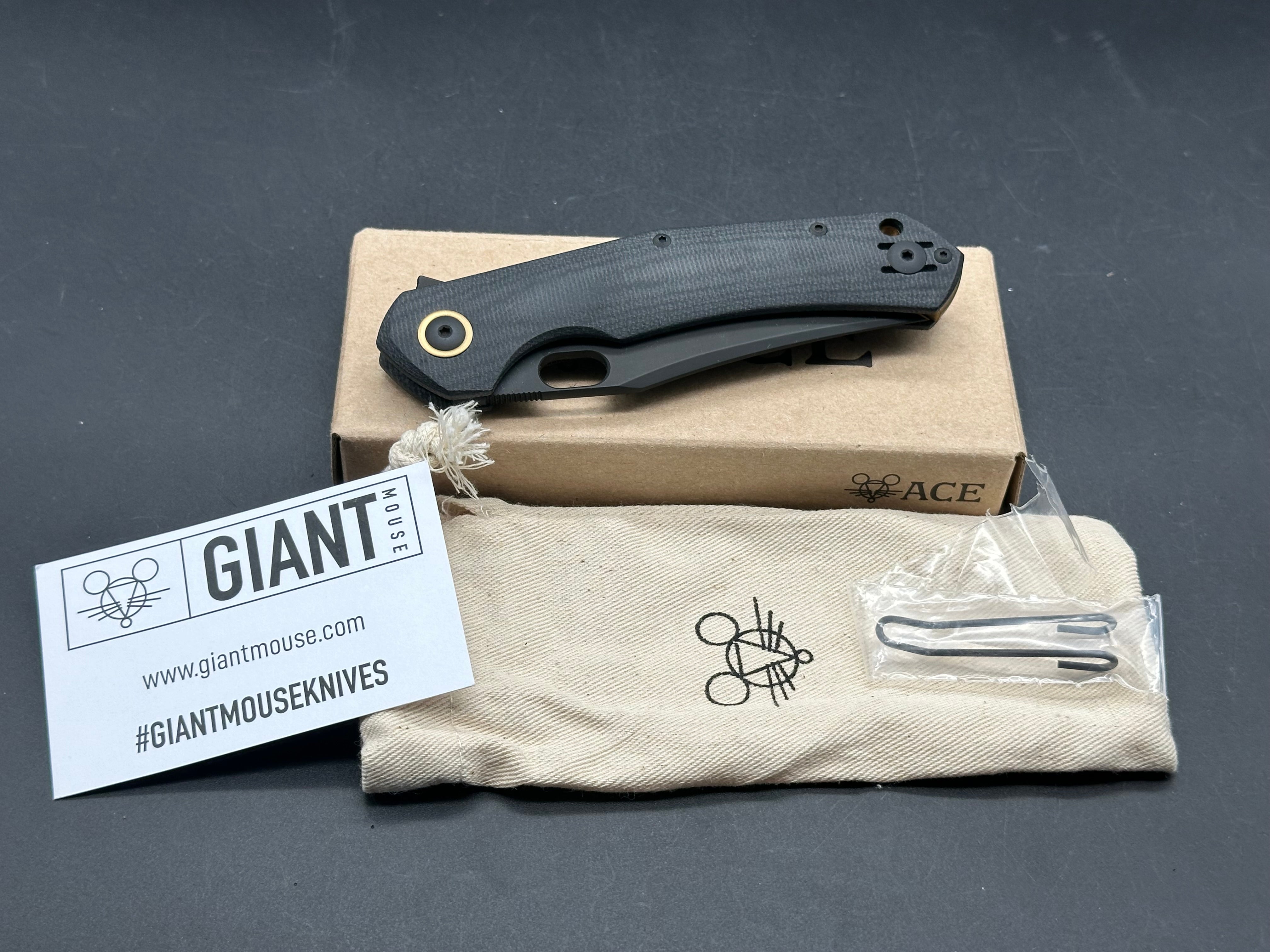 GiantMouse Ace Jutland Folding Knife - Black PVD MagnaCut Blade & Canvas Micarta Handle - EDC Pocket Knife for Outdoor Camping, Hiking, and Everyday Carry
