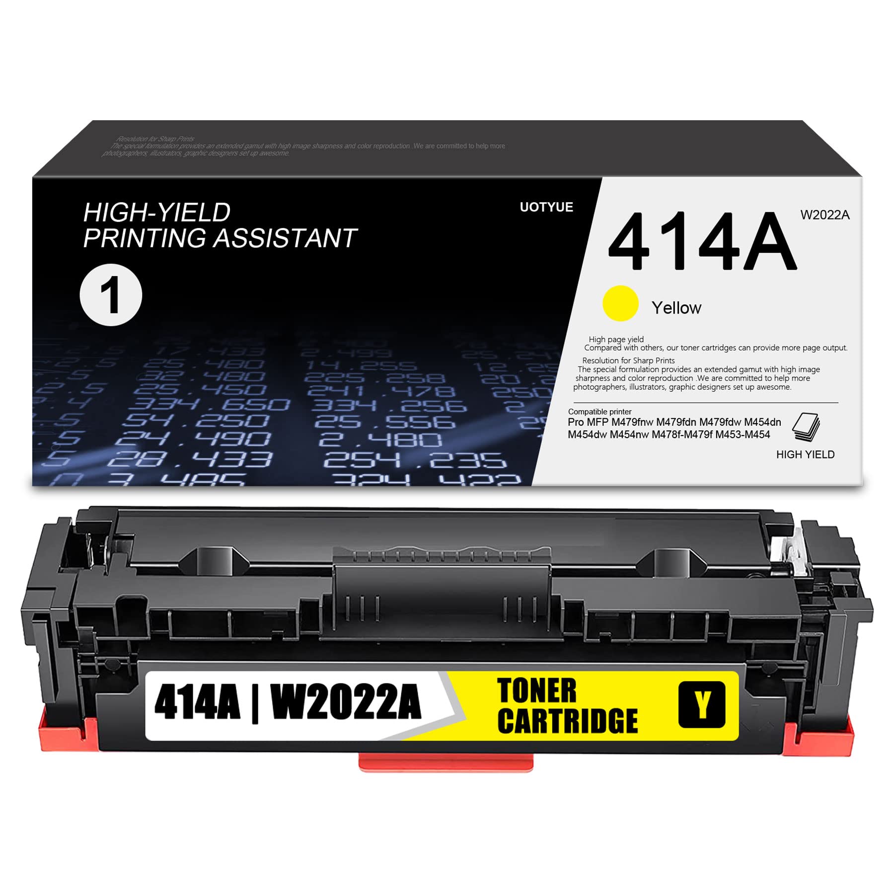 High Yield 414A W2022A Yellow Toner Cartridge with Chip - Replacement for HP 414A (Compatible with Pro MFP M454dn/M479fnw/M479fdn/M479fdw/M454nw/M478f/M479f/M453/M454) - Ideal for Office Documents, Home Printing & Small Business Needs
