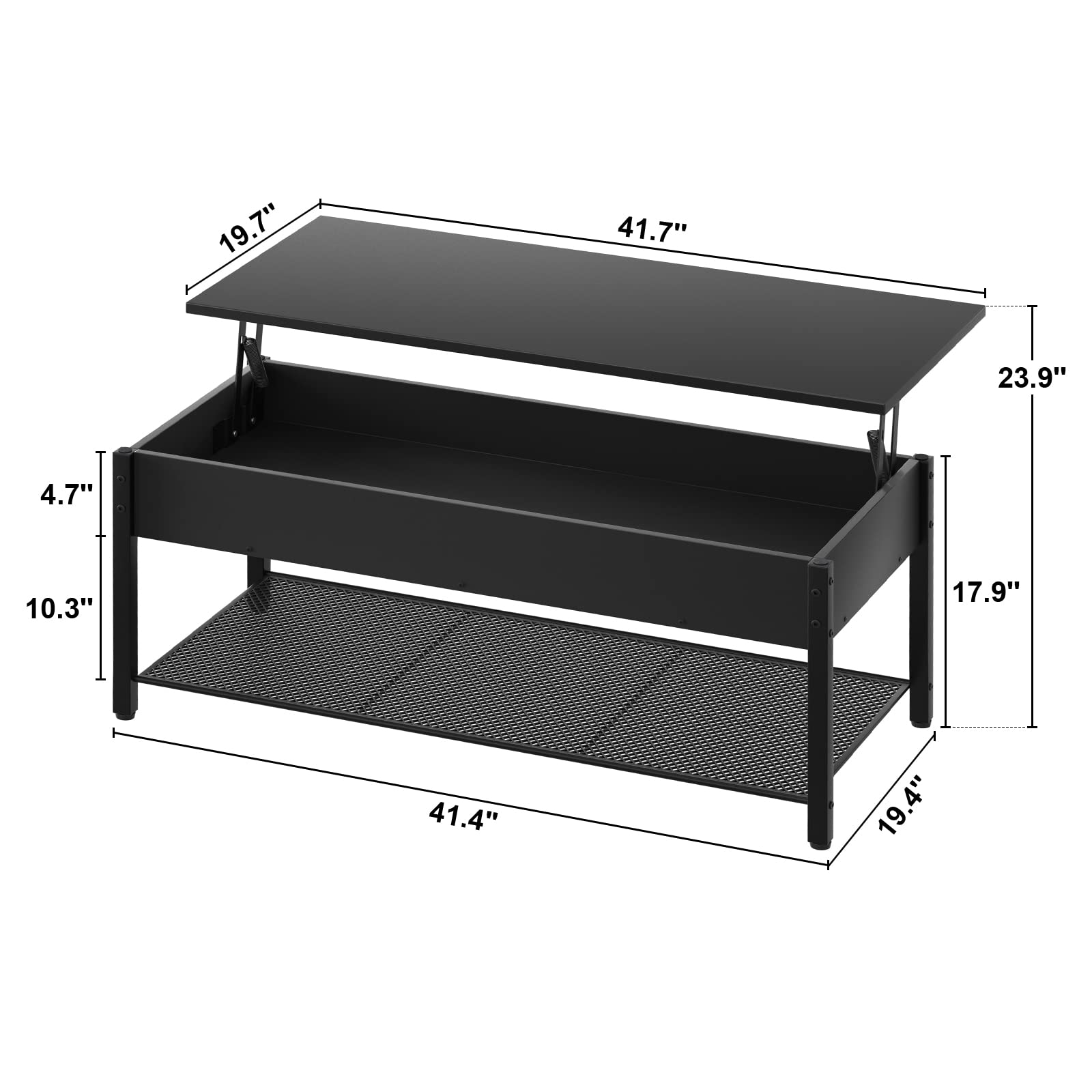 Homieasy Lift Top Coffee Table with Storage Shelf & Hidden Compartment - Modern Wood Lift Tabletop with Metal Frame for Living Room - Perfect for Small Spaces, Home Office & Entertaining Guests (Black)
