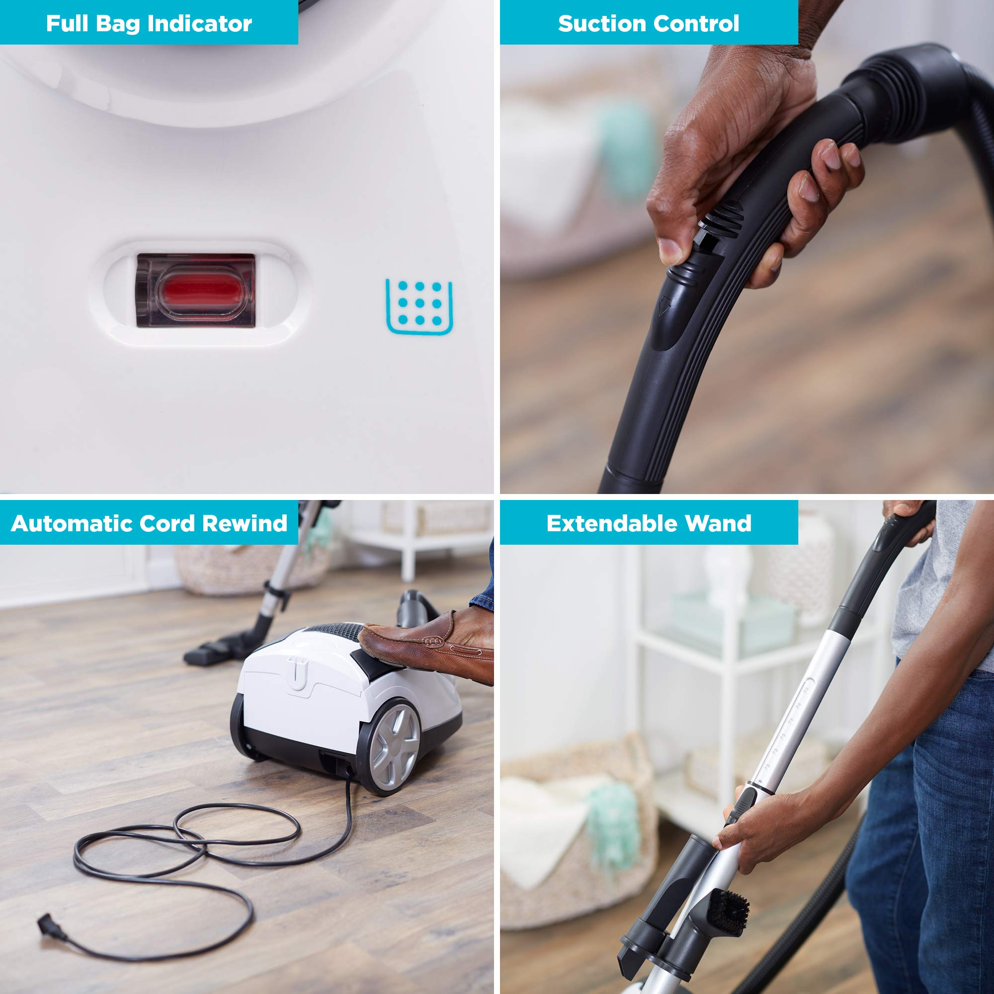 Simplicity Jill Compact Canister Vacuum Cleaner with Pet Hair Tool | HEPA Filtration Bagged Vacuum for Hardwood Floors & Carpets | Lightweight Stair Cleaning | Ideal for Pet Owners & Allergy Sufferers | Perfect for Homes with Pets, Stairs & Mixed Flooring