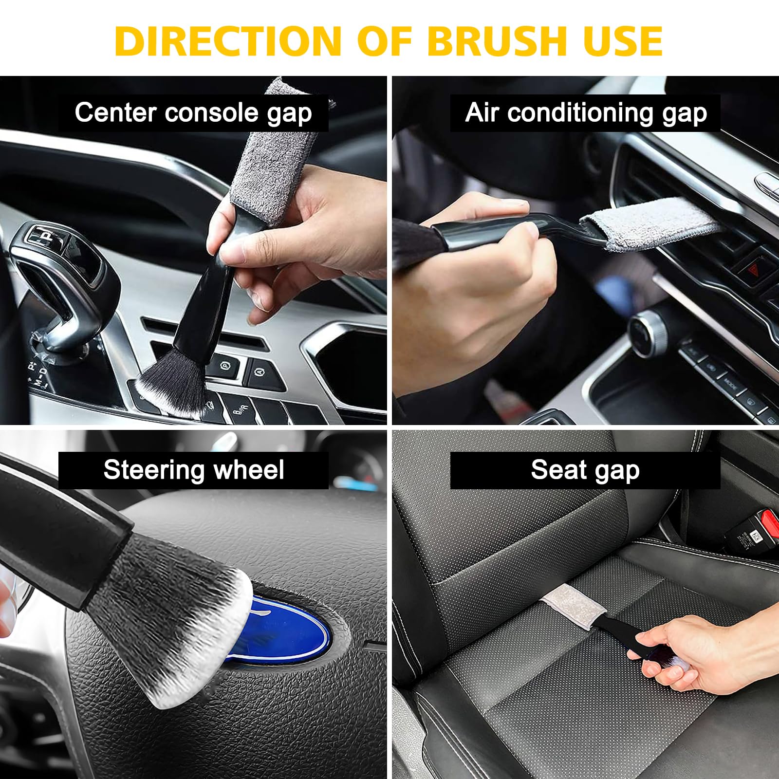 3-Piece Car Interior Dust Brush Set - Soft Bristle Detailing Brushes for Dashboard, Vents & Panels - Includes 1 Double Head Black Brush & 2 Interior Cleaning Brushes - Perfect for Car Detailing & Auto Interior Maintenance