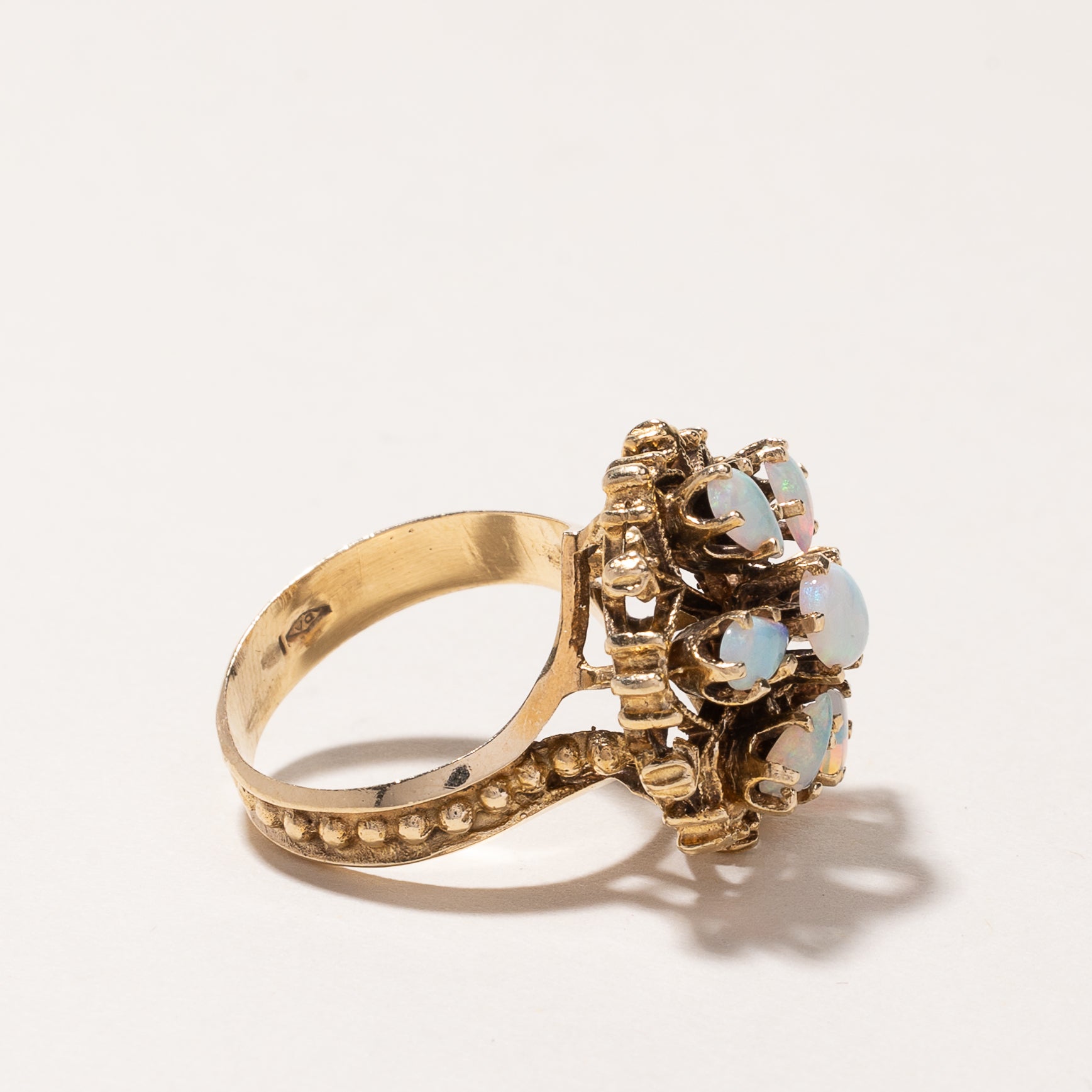 14K Yellow Gold Opal Cocktail Ring - 1.07ctw Genuine Opal Gemstone - Size 5 - Elegant Statement Jewelry for Women - Perfect for Evening Parties, Weddings & Special Occasions
