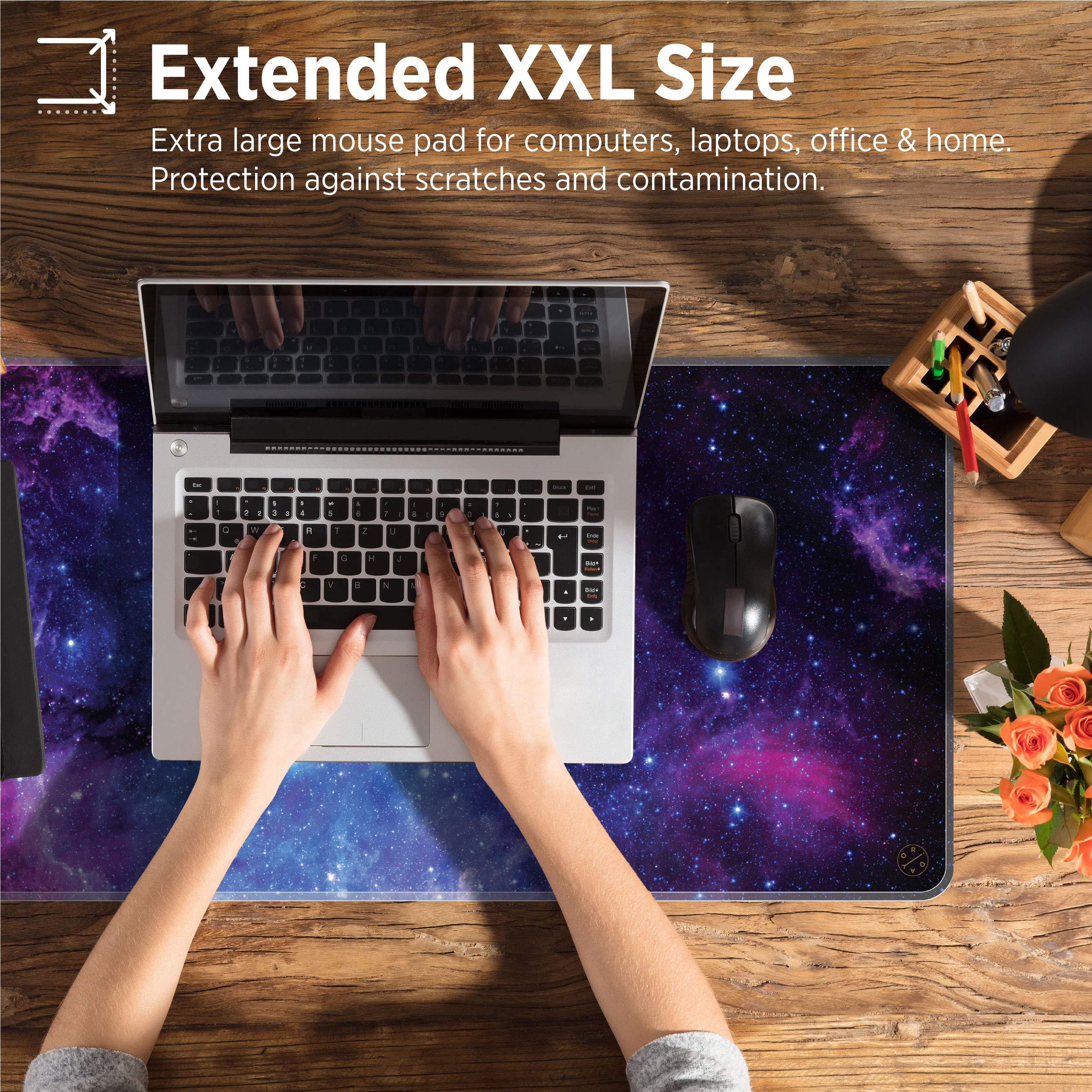 Oriday Large Gaming Mouse Pad - Extended XXL (35.4x15.7x0.11 Inch) Non-Slip Rubber Base Mousepad with Stitched Edges, Waterproof Keyboard Desk Mat for PC, Laptop, Gaming, Office & Home Decor - Mysteric Galaxy Design for Gamers & Professionals