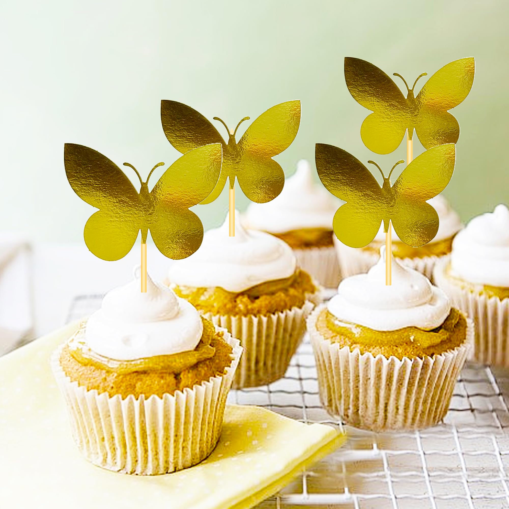 24-Pack Gold Butterfly Cupcake Toppers for Birthday Parties, Bridal Showers, Baby Showers & Weddings - Elegant Edible Cake Decorations for Girls & Women Celebrations