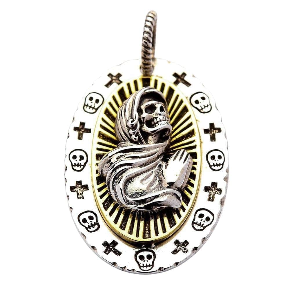 Santa Muerte Skull Sterling Silver Pendant Necklace - Gothic Jewelry for Women & Men - Perfect for Day of the Dead, Gothic Fashion & Spiritual Protection