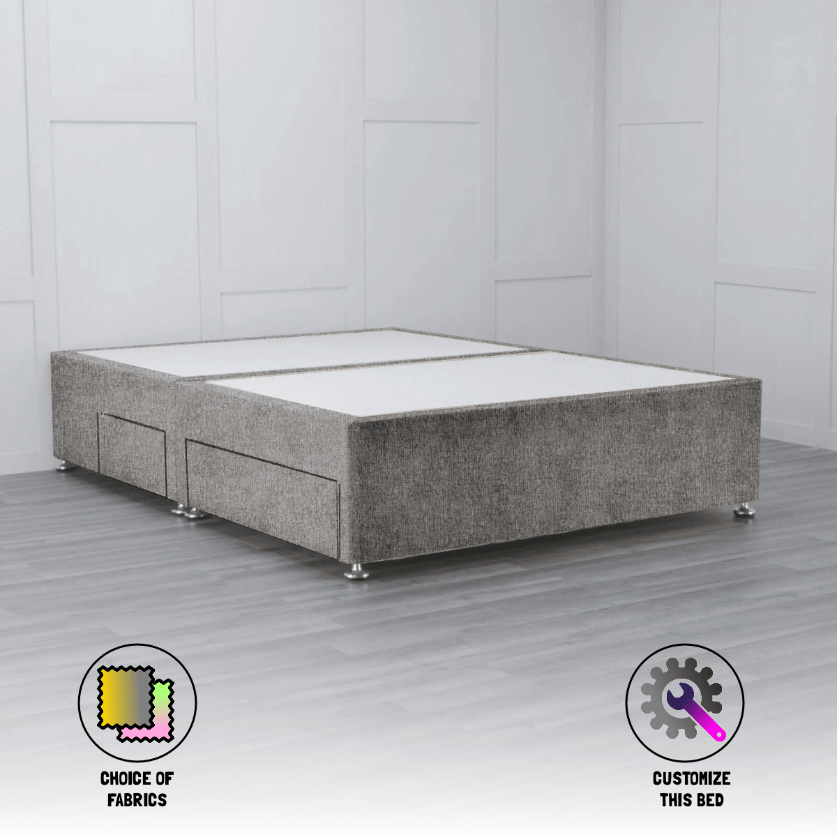 4 Drawer Padded Divan Bed Base with Storage - Queen Size Bed Frame for Small Spaces - Perfect for Apartments, Dorms & Guest Rooms