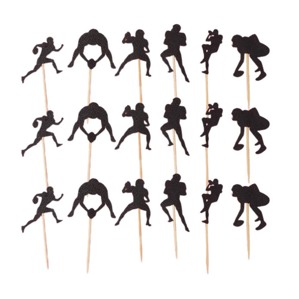 Amosfun Rugby Football Cake Toppers - 48pcs Sports Theme Cupcake Decorations for Birthday Parties, Baby Showers & Game Day Celebrations - Edible Fruit Toppers & Cake Inserts for Athlete-Themed Desserts