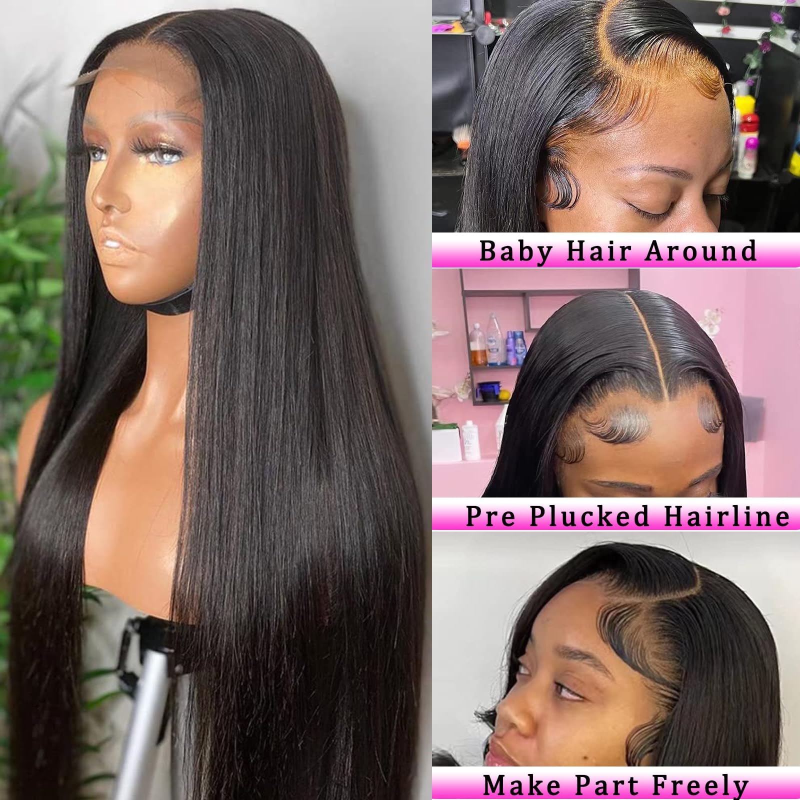 4x4 Lace Front Wigs Human Hair - Pre Plucked 150% Density Straight Glueless Lace Frontal Wigs for Black Women - Brazilian Virgin HD Lace Closure with Baby Hair (24 Inch) - Perfect for Daily Wear, Parties, and Special Occasions