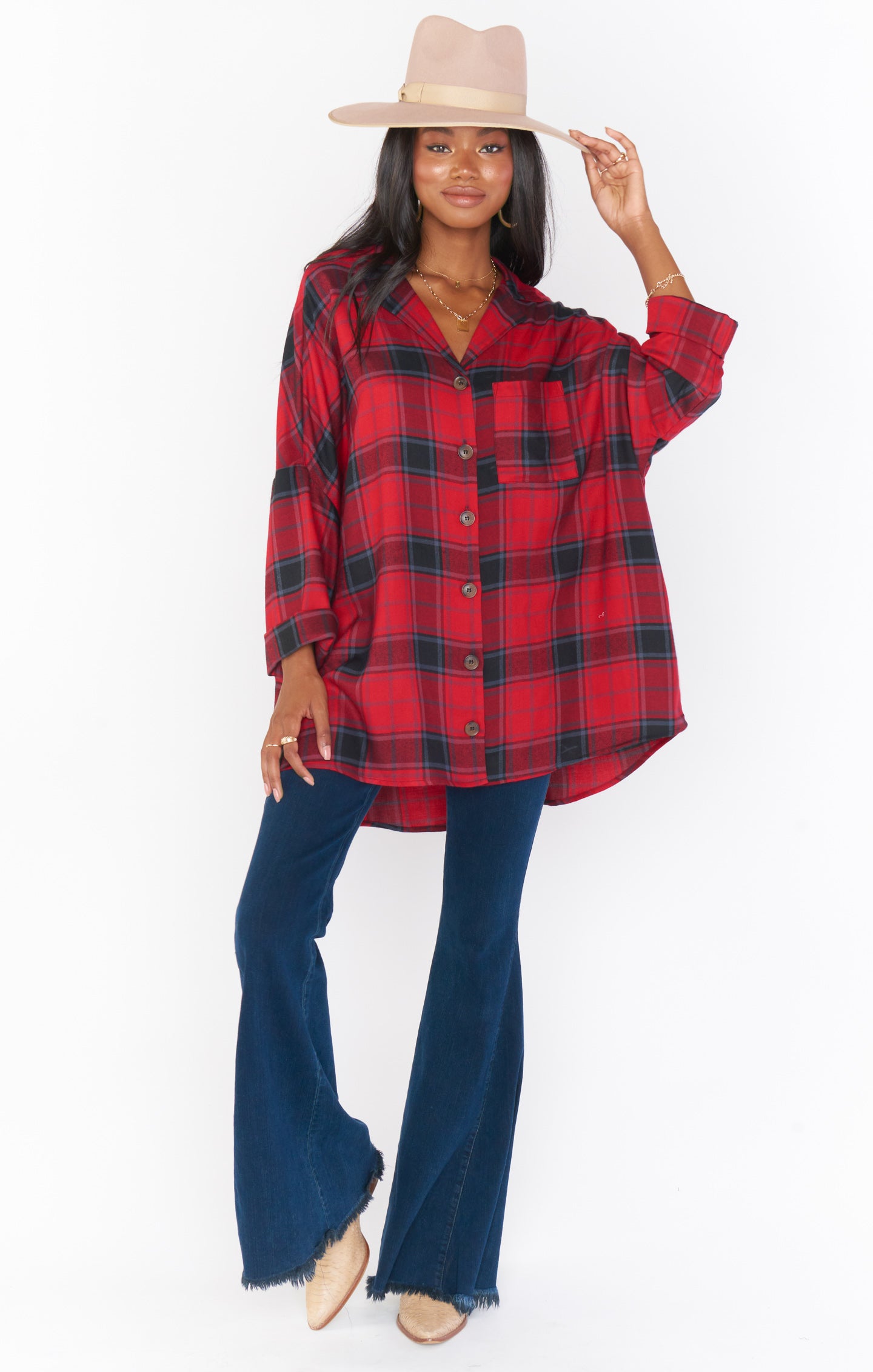 Lorolie Women's Dundee Plaid Tunic Top - Stylish Casual Long Shirt for Work, Outfits & Everyday Wear