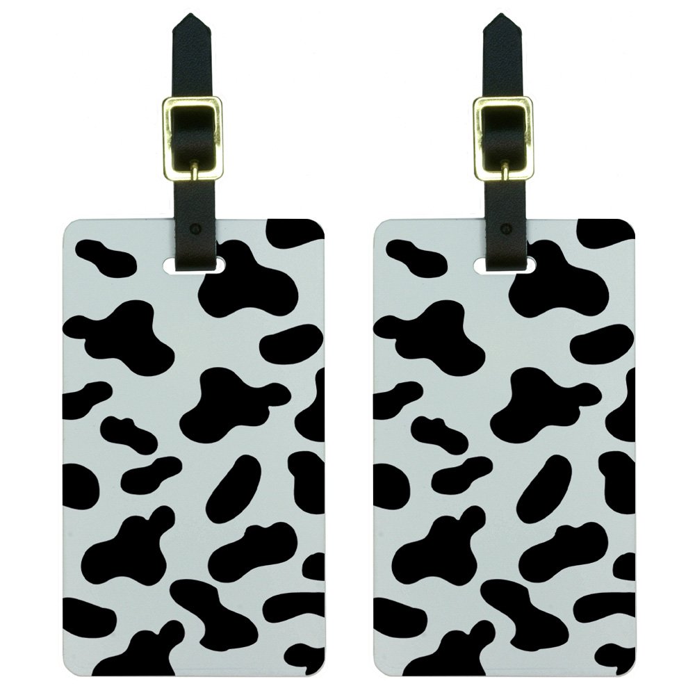 Black and White Cow Print Luggage Tags - Set of 2 Durable Suitcase ID Tags for Travel, Carry-On Bags & Backpacks - Perfect for Airports, Vacations and Business Trips