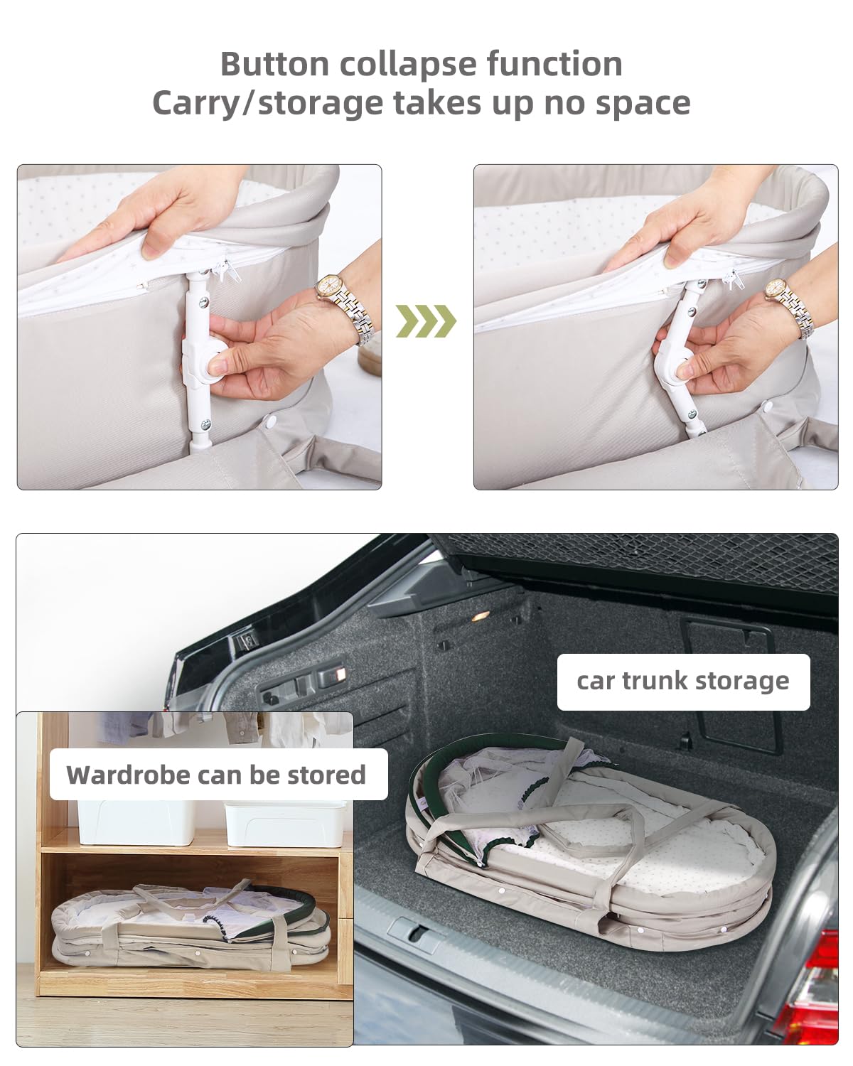 Portable Baby Travel Bassinet & Co-Sleeper with 2-in-1 Canopy - Light Grey Mini Crib for Newborns | Perfect for Home, Travel & Bedside Sleeping