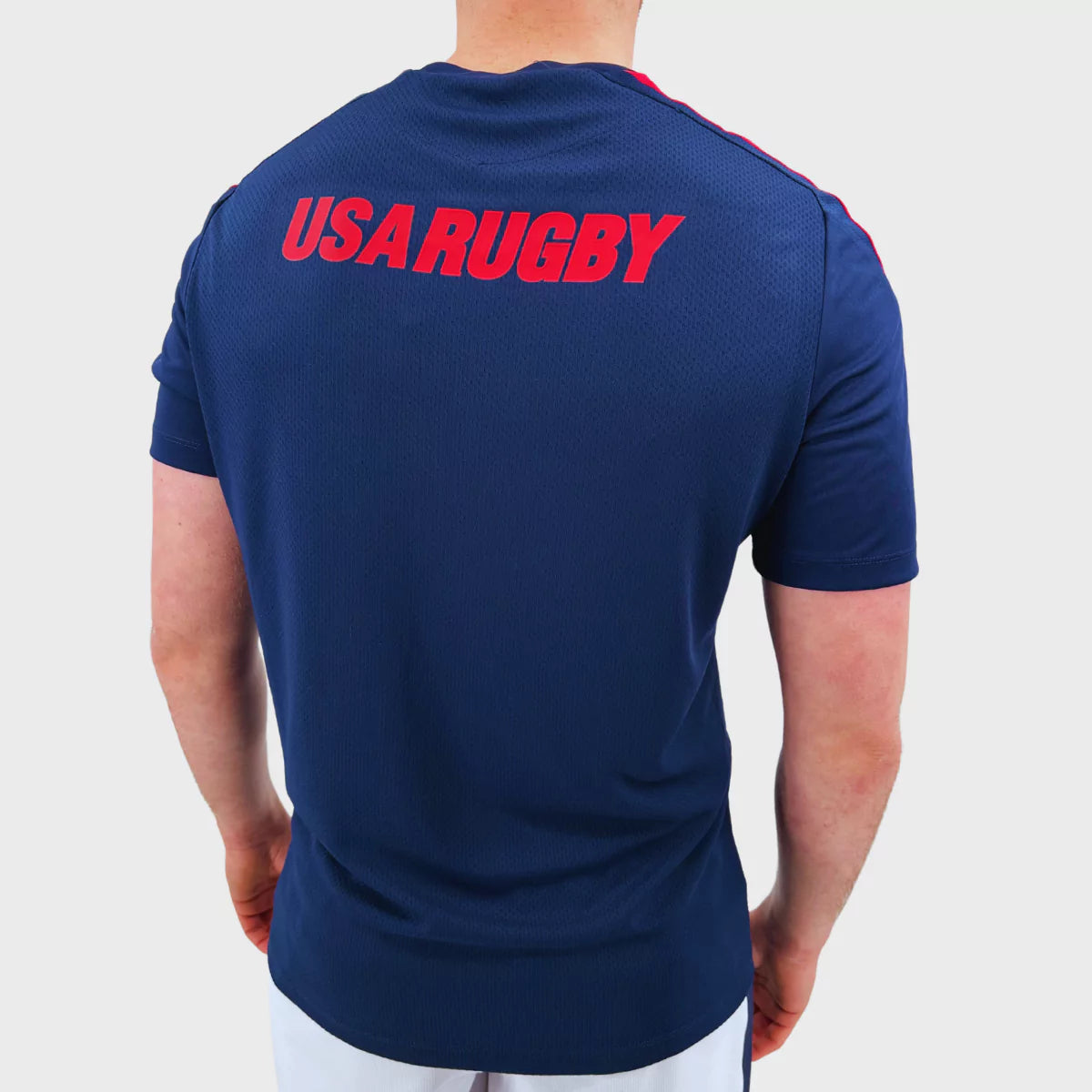 Macron USA Rugby Jersey Polyester T-Shirt - Navy/Red - Breathable & Durable for Rugby Training & Match Play