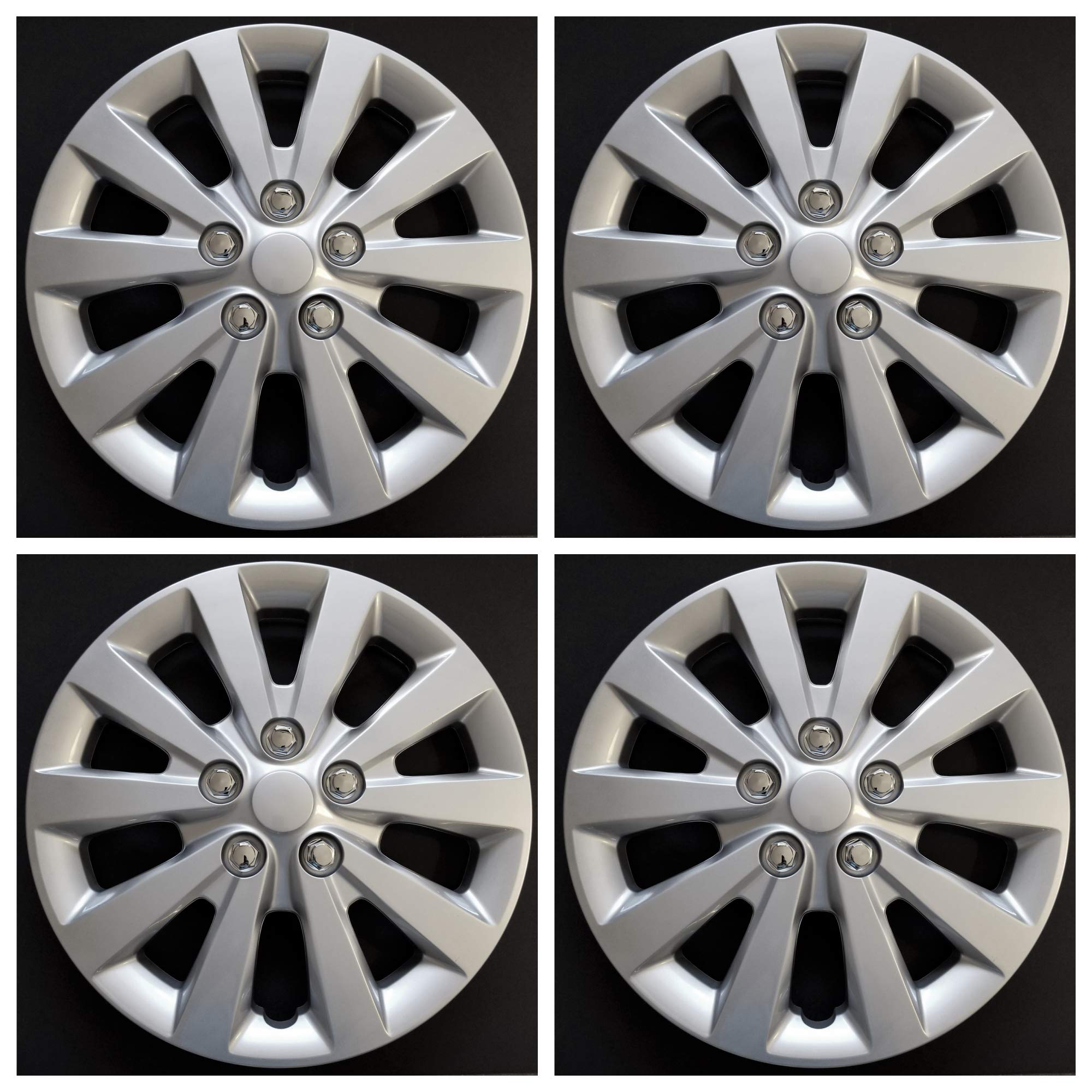 16 Inch Silver 10-Spoke Wheel Covers for 2013-2018 Nissan Sentra - Plastic Hub Caps with Spring Steel Clips & Fake Lugs (Set of 4) - Perfect for Car Upgrades, Wheel Protection, and Enhanced Vehicle Appearance