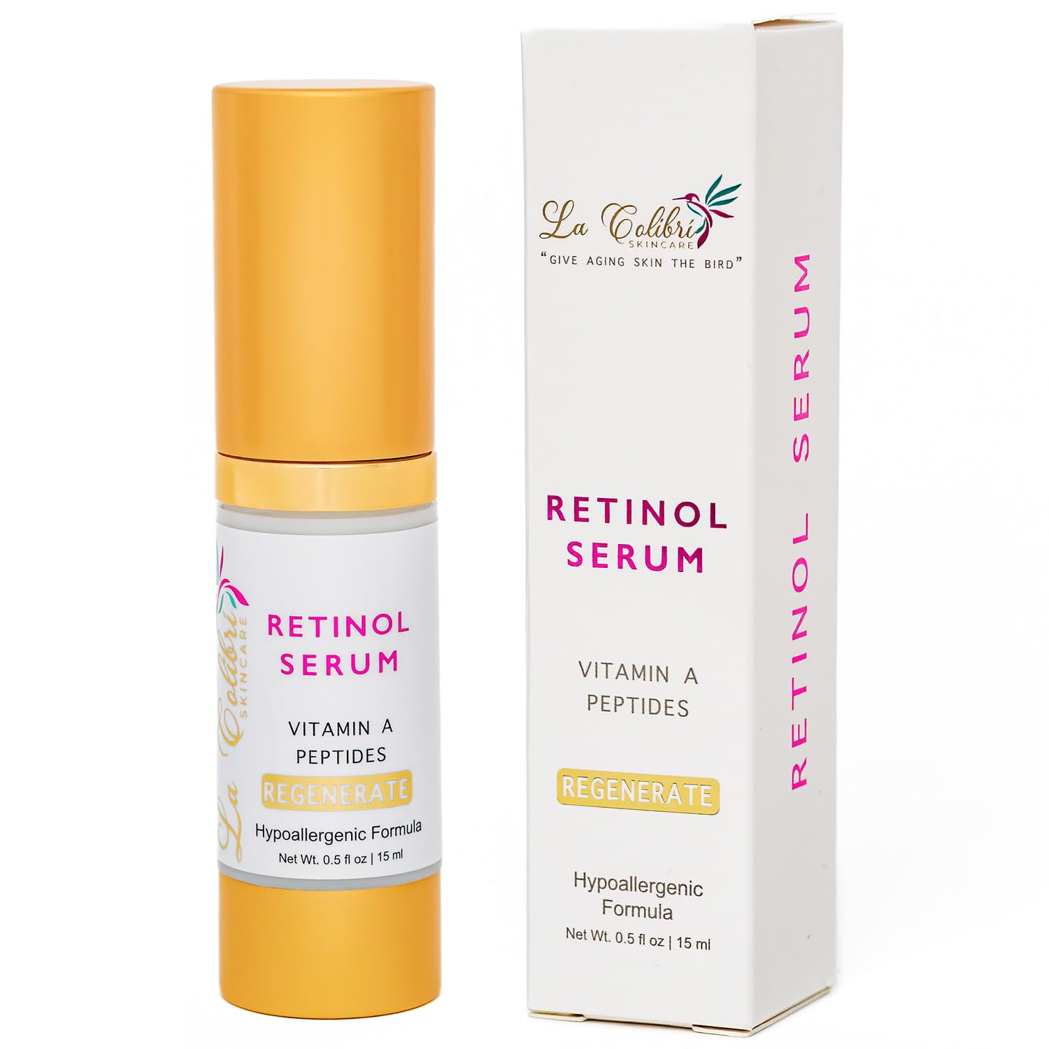 Regenerate Retinol Serum for Face - Vegan Vitamin A Serum with Peptides & Hyaluronic Acid - Hypoallergenic Night Cream for Fine Lines & Wrinkles - 0.5 oz - Anti-Aging Skincare for Dry, Sensitive Skin - Perfect for Nighttime Routine & Daily Moisturizing