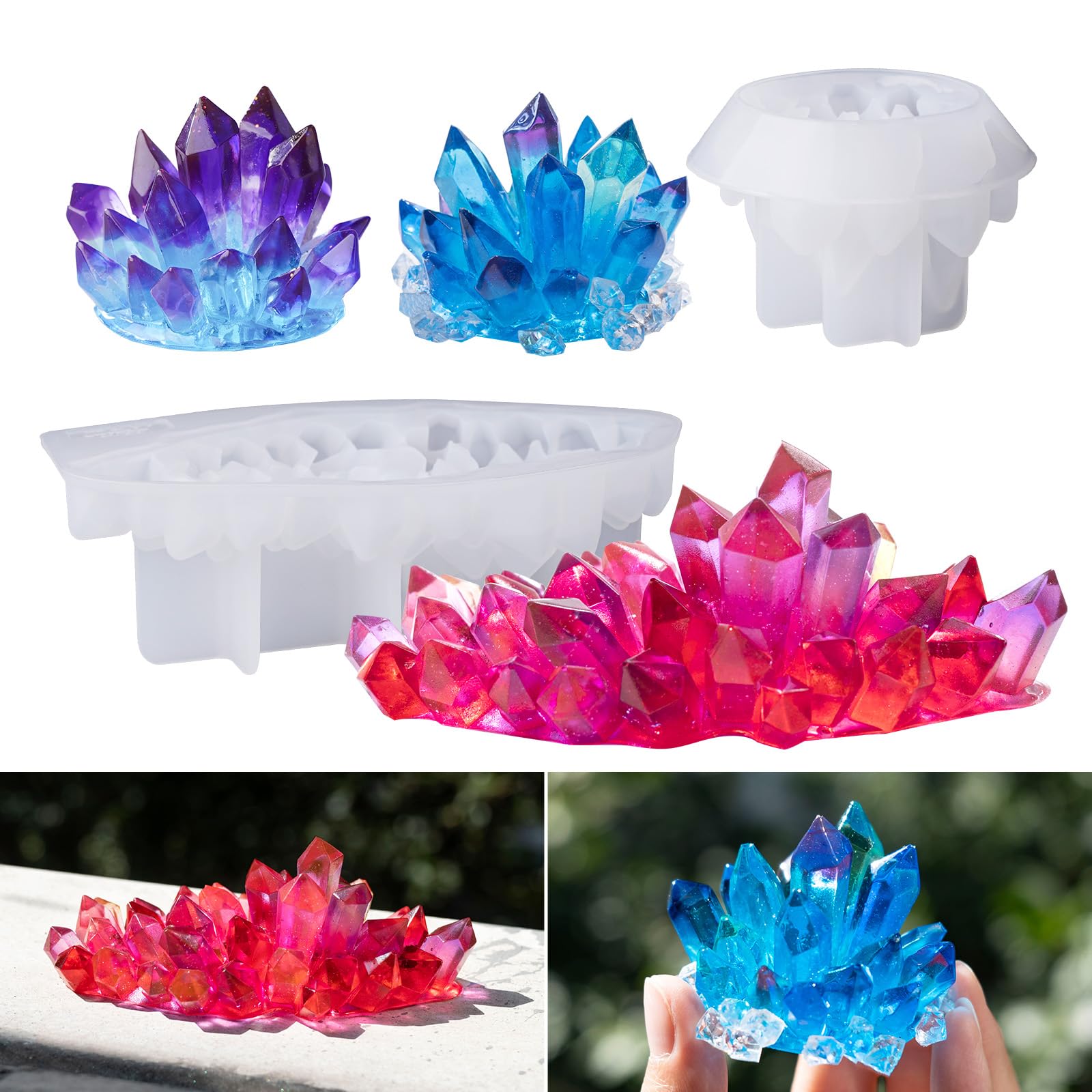Premium LET'S RESIN Crystal Cluster Silicone Molds Set - Large & Small Quartz Epoxy Resin Molds for DIY Healing Stones, Geode Crafts, Home Decor - Perfect for Resin Jewelry Making, Crystal Healing Kits & Unique Gift Ideas