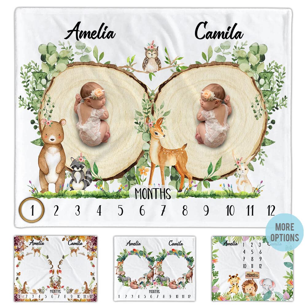 Personalized Baby Blankets with Name - Custom Woodland Baby Shower Gift for Boys & Girls - Soft Milestone Blanket for Newborn Photography & Nursery Decor - Perfect 1st Birthday & Monthly Milestone Keepsake