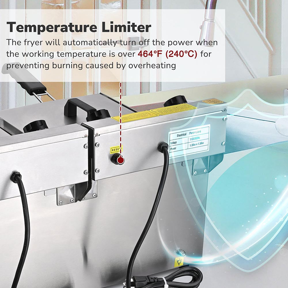 Commercial Deep Fryer with Oil Drain Timer - 6.2 Gallon Dual Basket 3000W Electric Fryer for Restaurants, Food Trucks & Catering - Perfect for Frying Chicken, Fish, French Fries & More